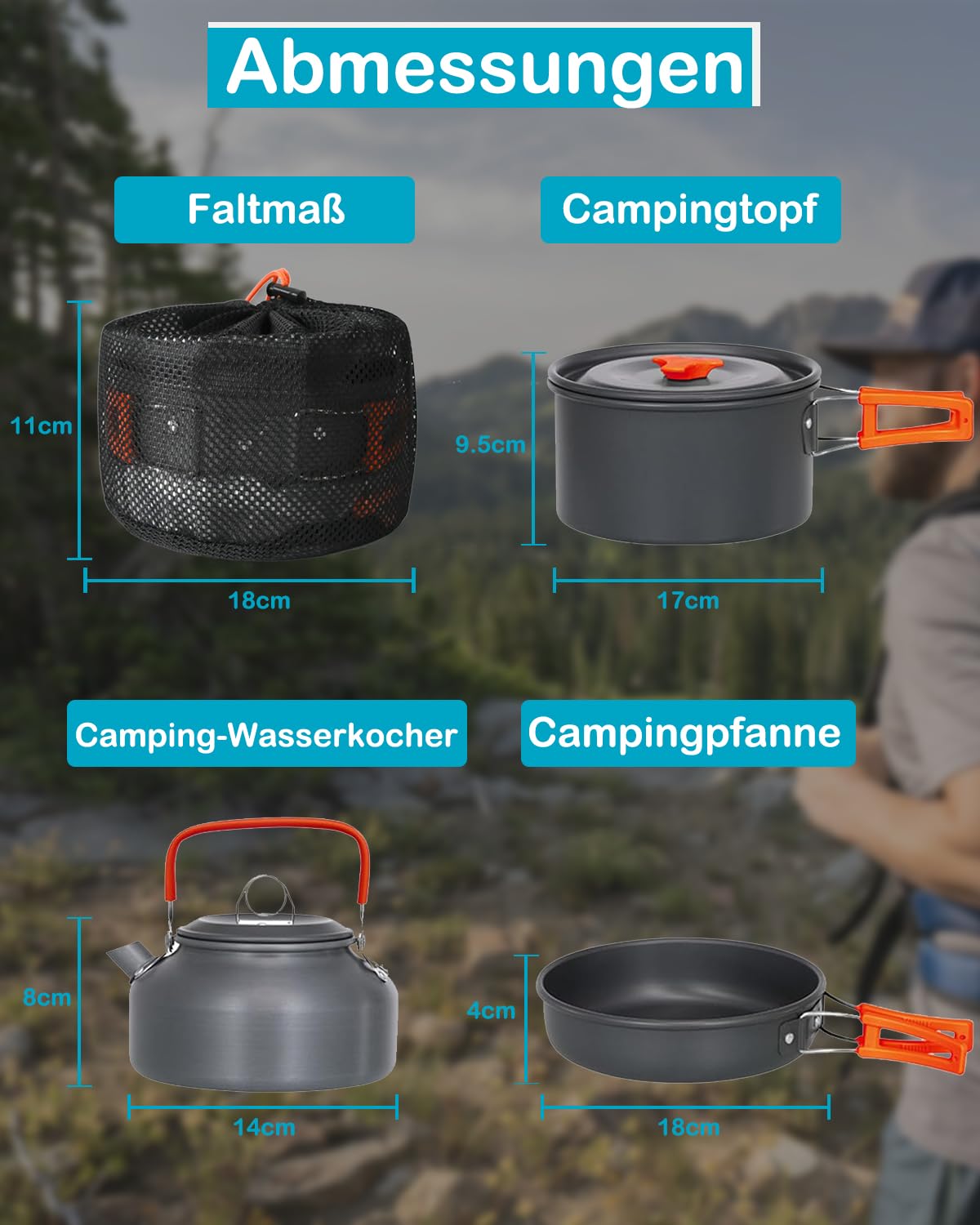 Camping Cookware Kit, Portable 1-2 People Camping Cooking Set, Lightweight Non-Stick Camping Pot and Pan Set with Spoon Fork Cutter for Outdoor Travel Camping Hiking Picnic BBQ