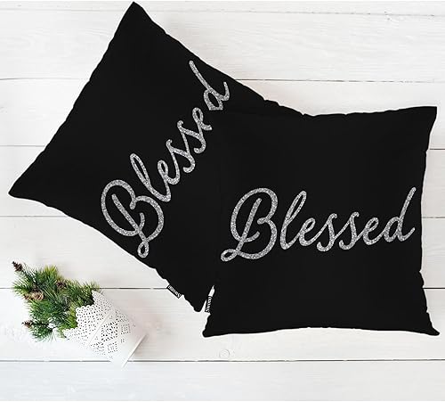 Miniatura 5 de Swono Juego de 2 fundas de almohada con texto en inglés "Blessed", con versículo de la Biblia, fundas de cojín decorativas para hombres y mujeres,