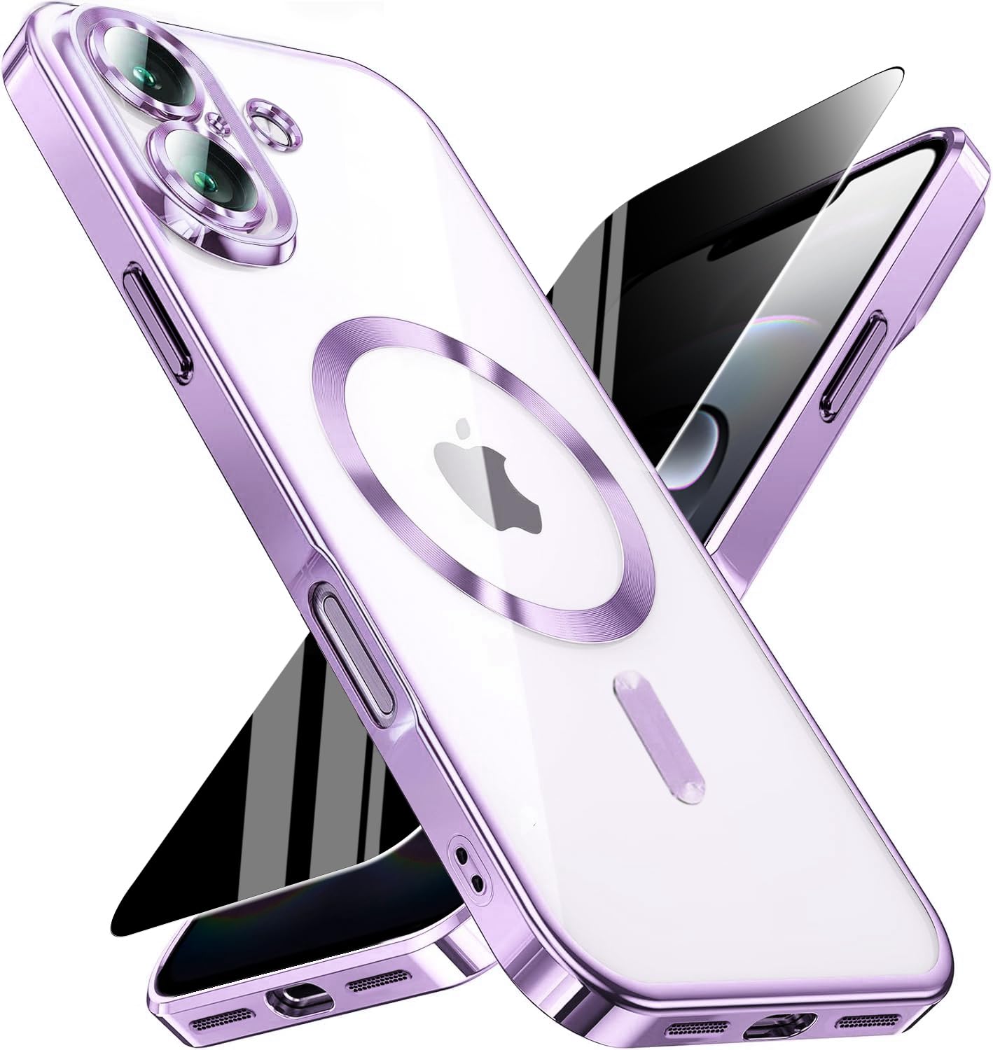 Magnetic for iPhone 17 Case with Privacy Screen Protector &amp; Full Camera Cover,[Non-Yellowing] Shockproof Clear Phone Case Compatible with MagSafe Women Girls for iPhone17,Purple