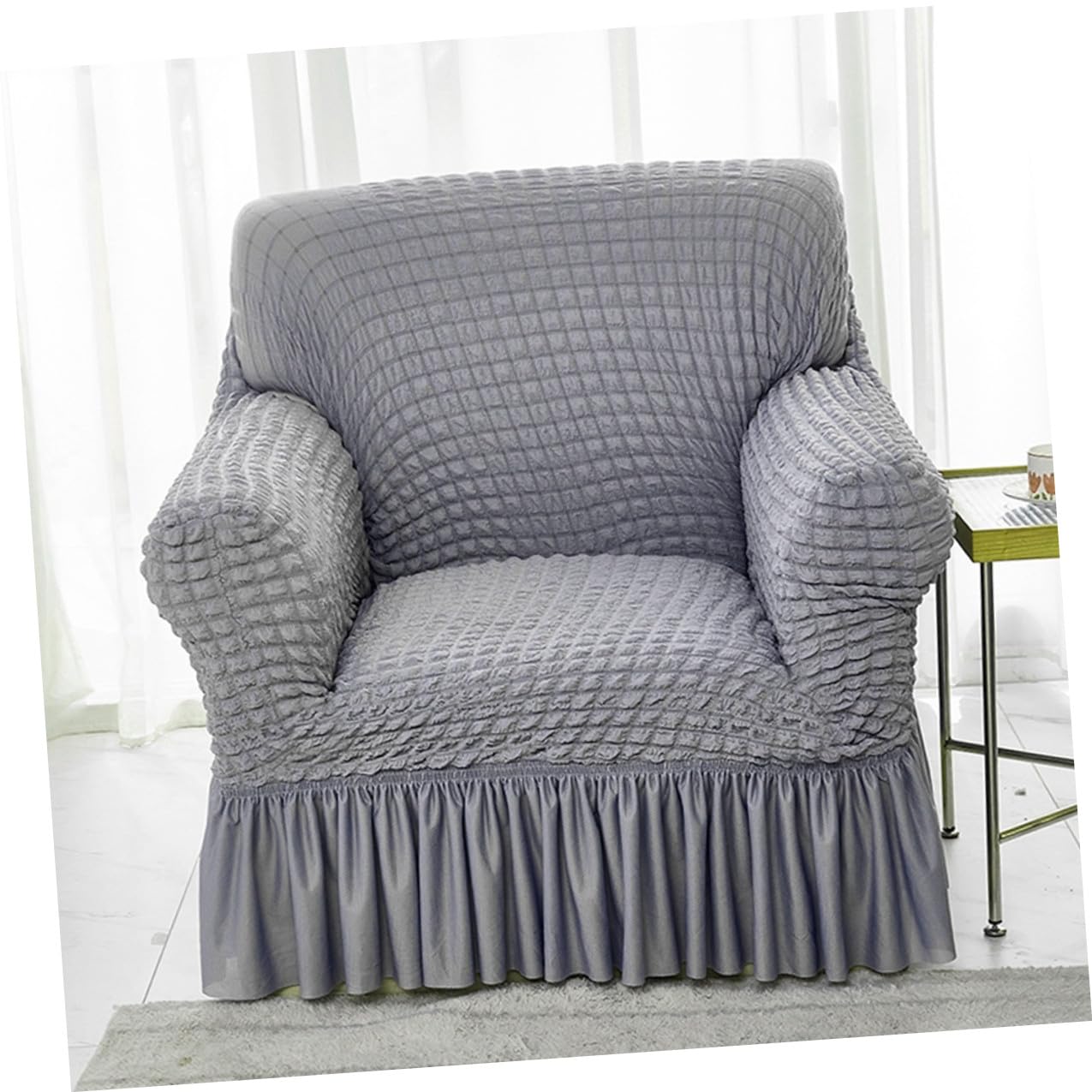 Copripoltrona Relax Elasticizzato con Gonnellino Grigio Protettivo Fodera Seduta Recliner Morbida e Facile da Installare per Casa e Ufficio