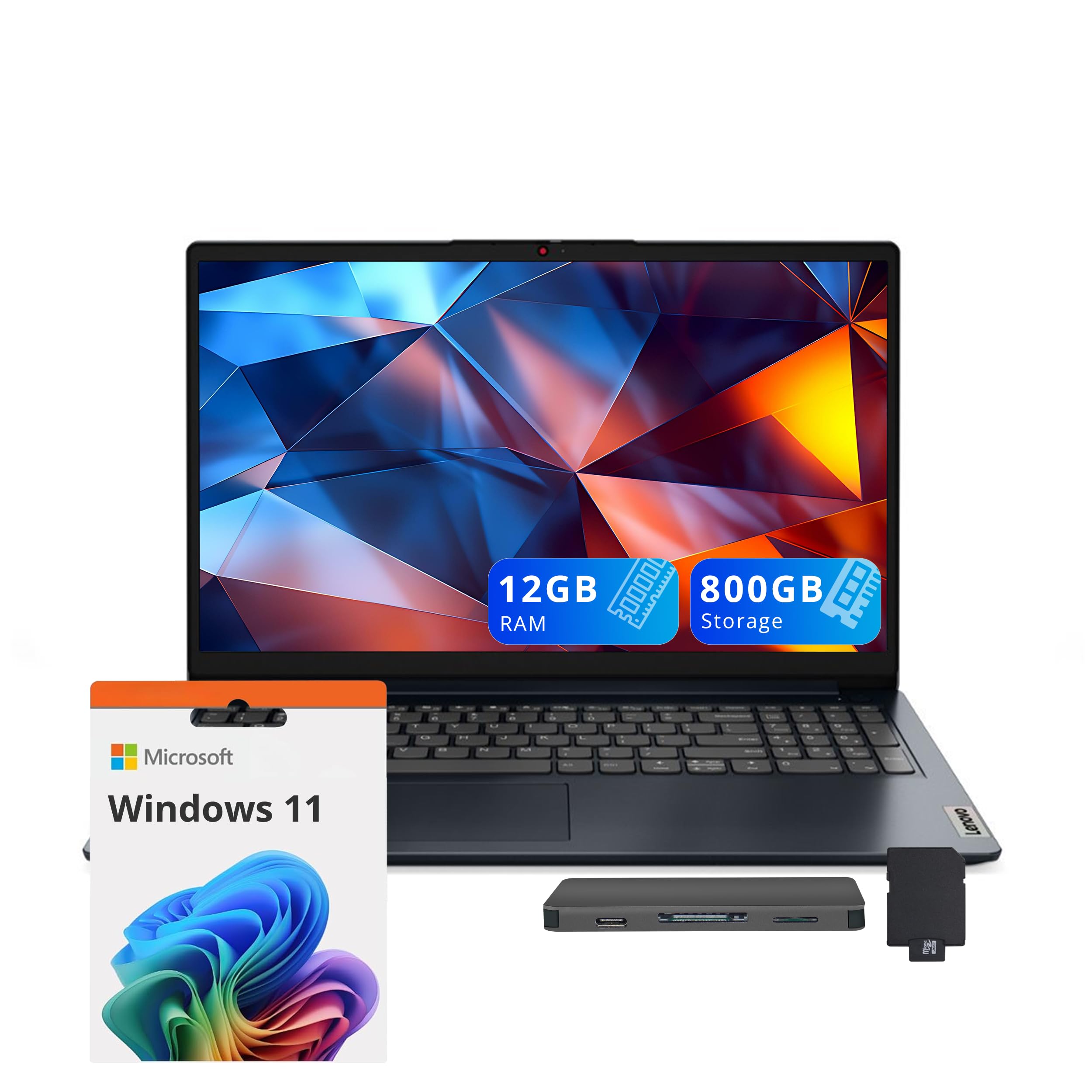Lenovo IdeaPad 1 15.6" HD Laptop, Intel Celeron N4500, 12GB RAM, 512GB SSD+128GB eMMC, Intel UHD Graphics, WiFi 6, Num Pad, 1 Year Office 365, Windows