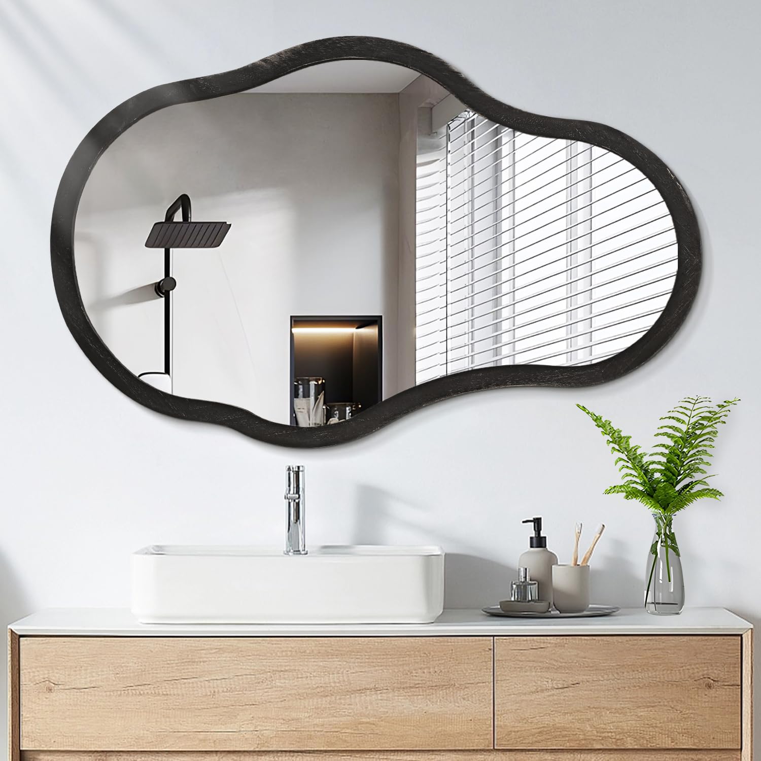 Gosider Wandspiegel für Schlafzimmer, unregelmäßiger schwarzer Rahmen, asymmetrischer Spiegel für Wand, Waschtisch, Badezimmer, Wohnzimmer, Schlafzimmer, Eingangsbereich, Flur, modern, einzigartig