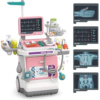 Children's Doctor's Case Doctor's Trolley with Sound and Light Medical Toy with Real Stethoscope Role Play Toy Doctor Toy Set for Boys Girls from 3 Years Large Gift for Children Pink