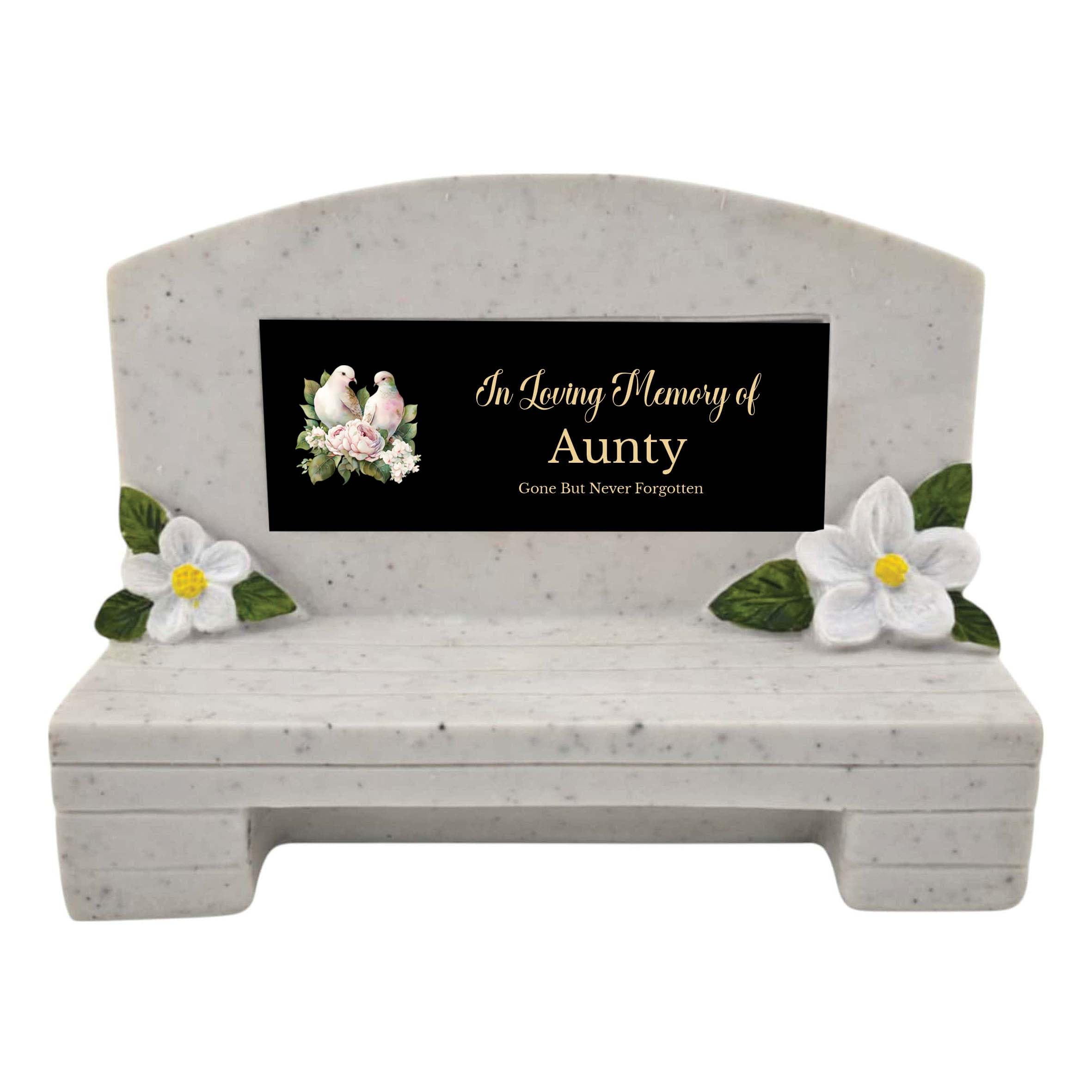 1stclassgifts In Loving Memory Of Memorial Bench With Plaque Grave Marker With Doves Design Mum Dad & Lots More Black Plate (UV PRINTED) (Aunty)