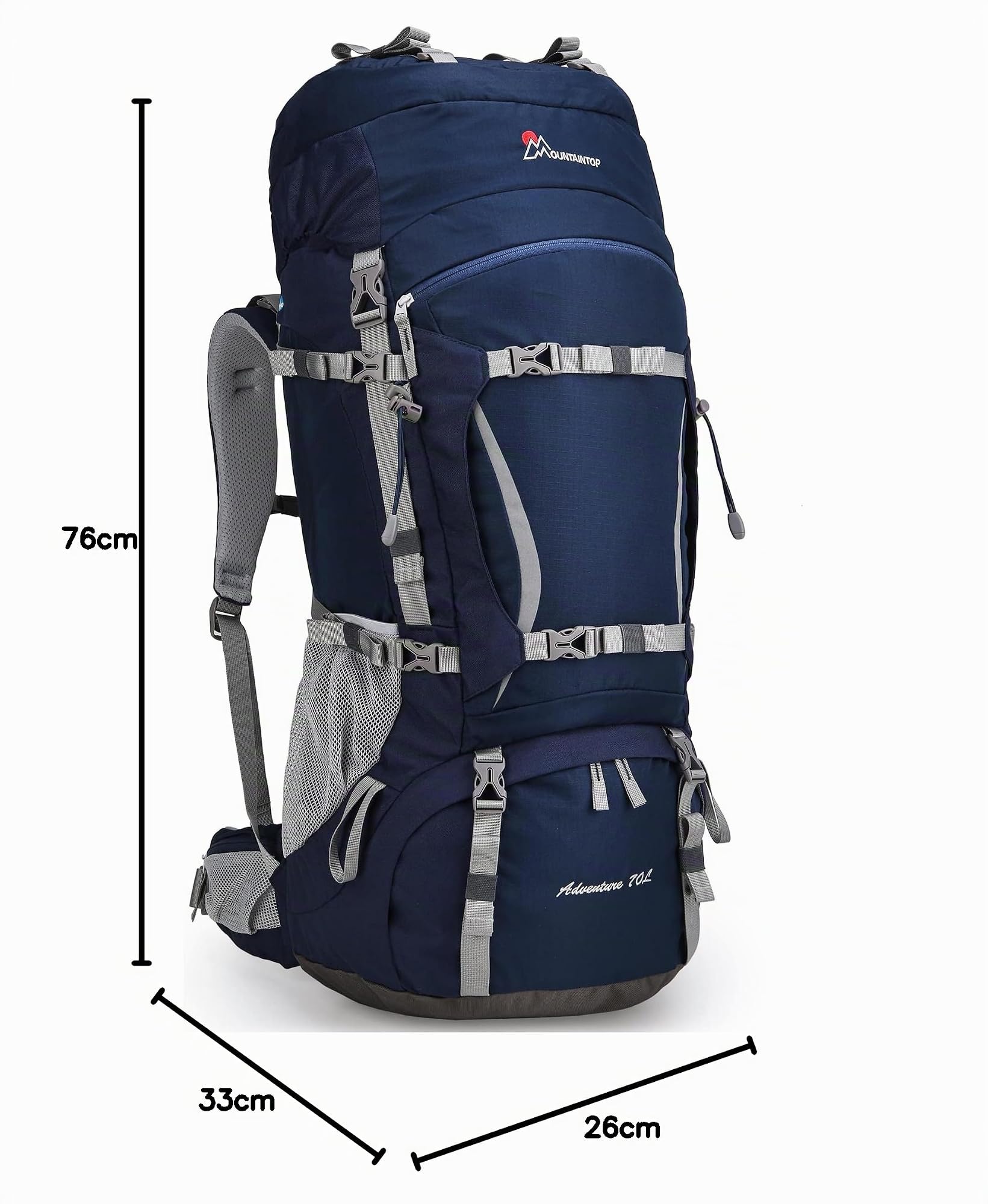 MOUNTAINTOP 70L Zaino da Trekking Donna e Uomo Zaino da Campeggio Impermeabile Zaino Escursione Unisex con Copertura di Pioggia per Viaggio, Hiking, Montagna, Alpinismo