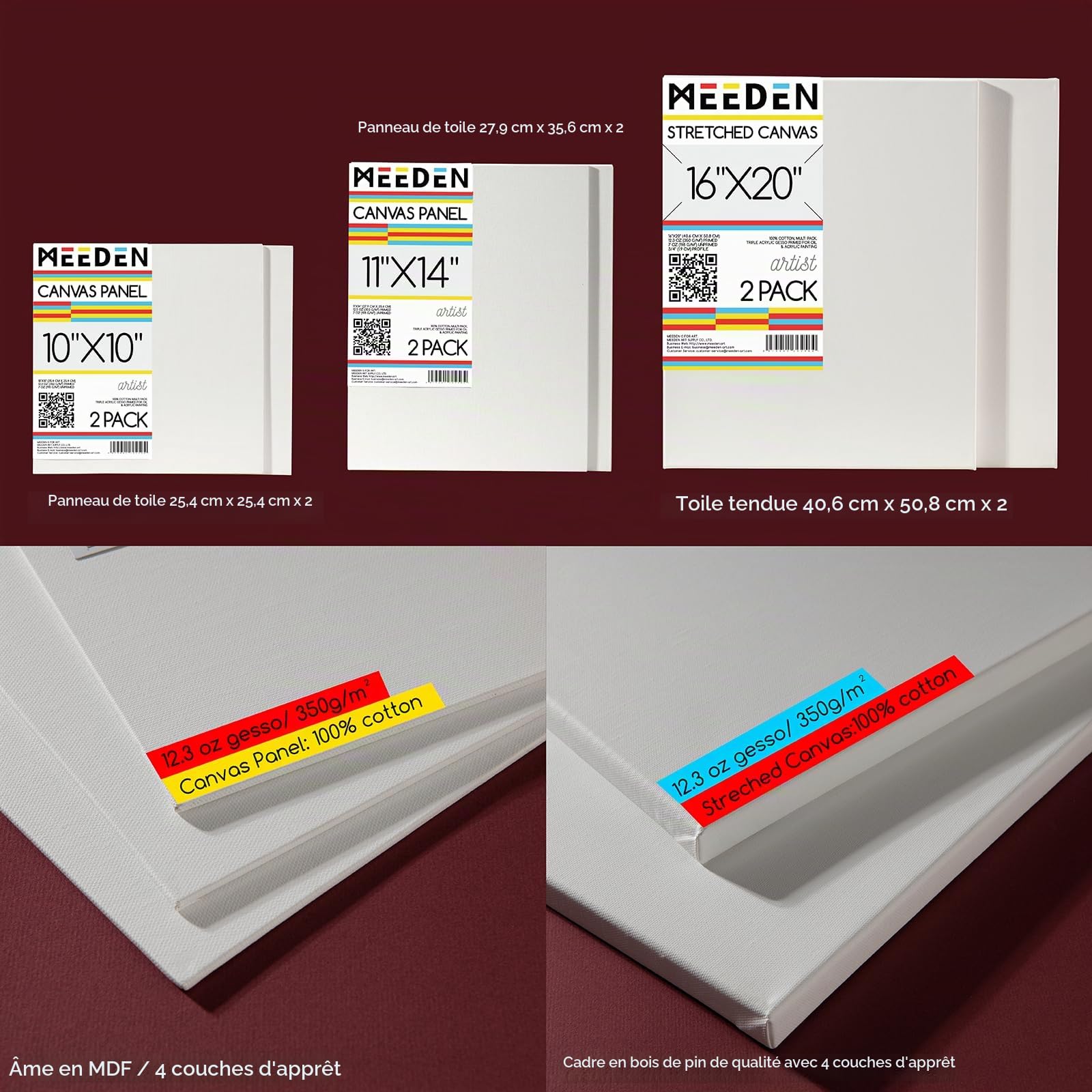 MEEDEN Kit de Peinture avec Chevalet Peinture, 10 Peintures Acryliques de 60ml, Pinceaux, Toiles, Autres Accessoires pour les Artistes, Adults, étudiants