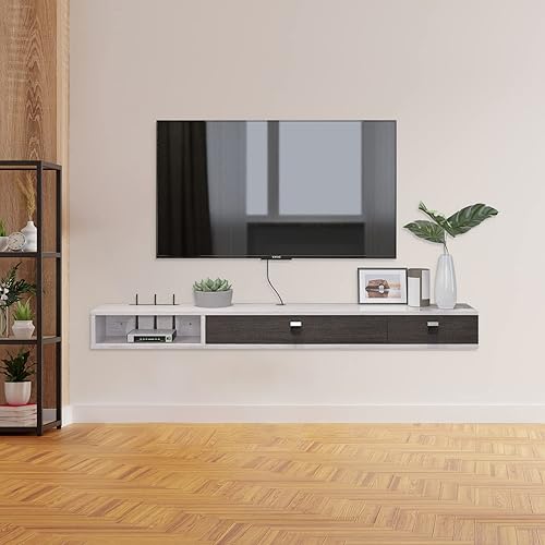 Miniatura 13 de Pmnianhua Estante flotante para TV, 55 pulgadas, soporte flotante para TV montado en la pared, consola multimedia, consola de TV de pared, estante