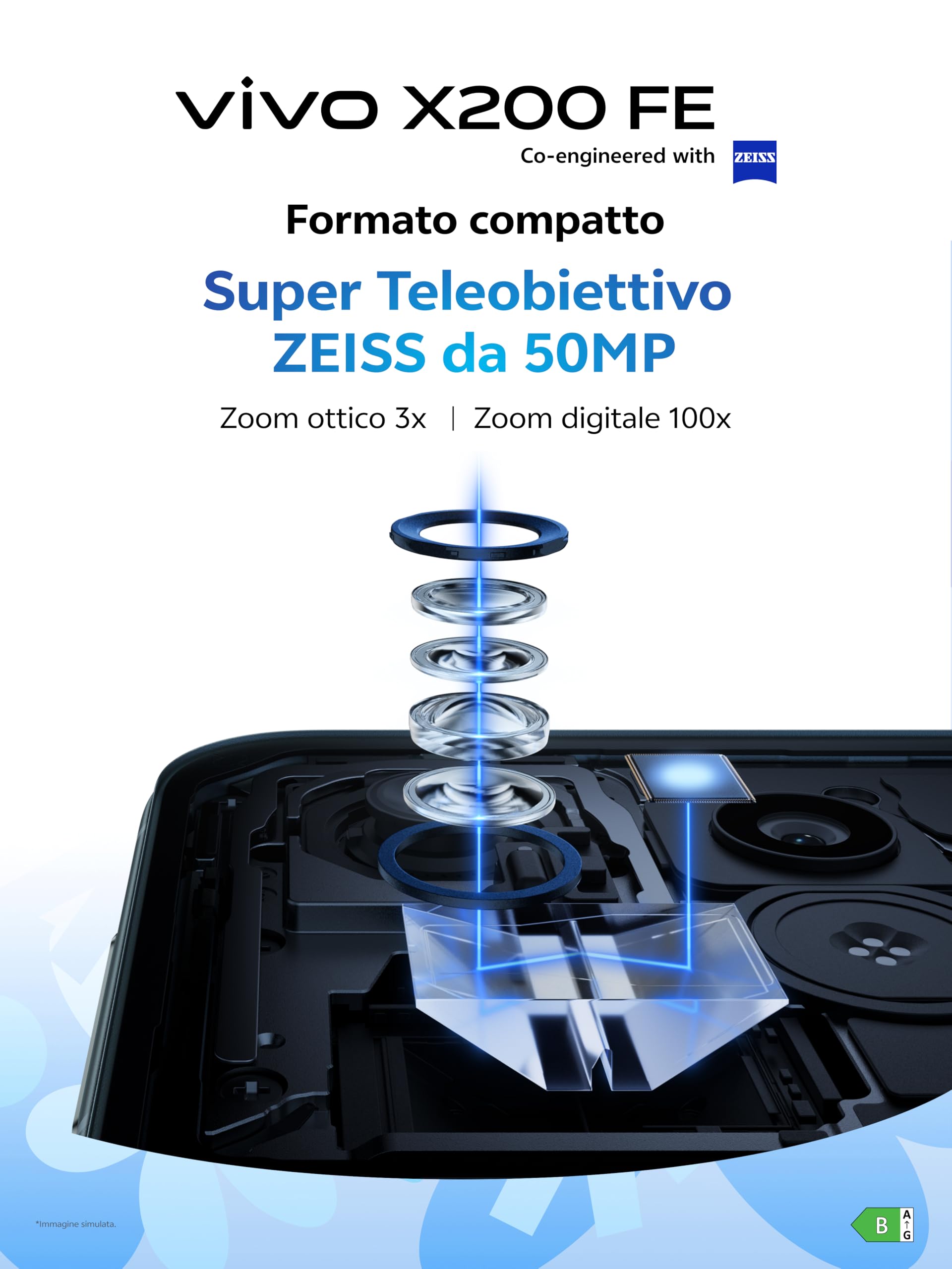 vivo X200FE 5G,Cameraphone ZEISS Teleobiettivo 50MP,Smartphone ZEISS 6.31" Master Color Display,12+12GB RAM,512GB ROM,Dimensity 9300 plus,IP68+IP69,6500mAh,90W FlashCharge,NFC, Black Luxe