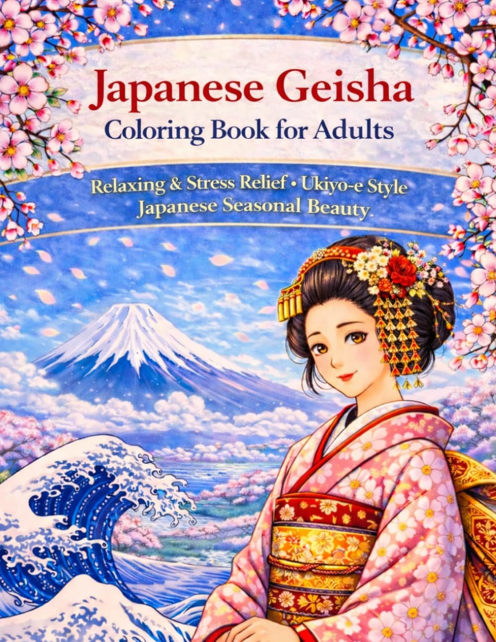 Japanese Geisha Coloring Book for Adults Relaxing & Stress Relief • Ukiyo-e Style Japanese Seasonal Beauty: A Japanese Coloring Book for Adults Featuring Geisha, Sakura, and Mount Fuji Scenes