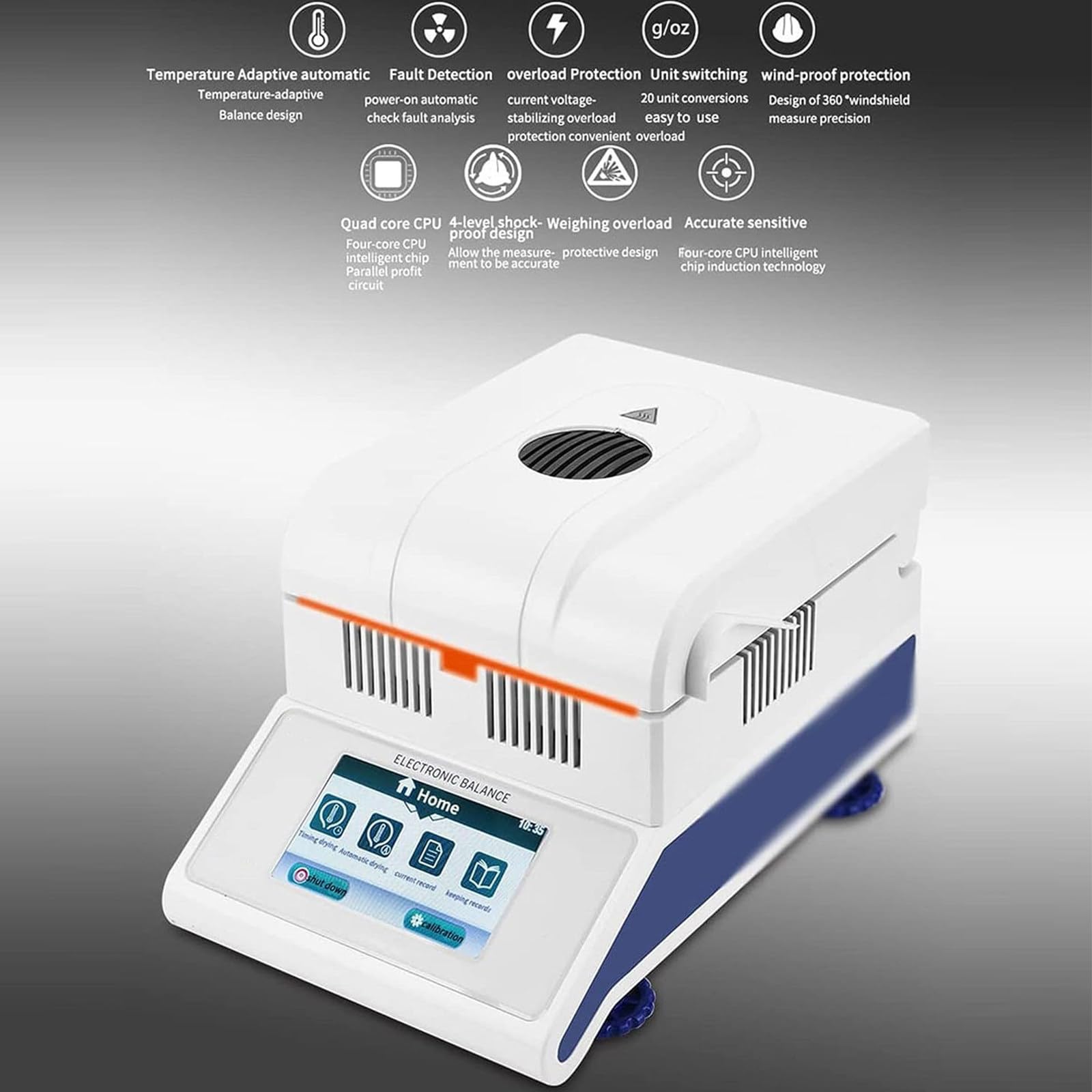 FAXIOAWA Feuchtigkeitsanalysator, 0,005 g, hochgenauer digitaler Feuchtigkeitstester, Halogen-Feuchtigkeitsanalysator, Feuchtigkeitstester, für Pulver/Kräuter/Tee/Fleisch/Lebensmittel, 100 g0,005