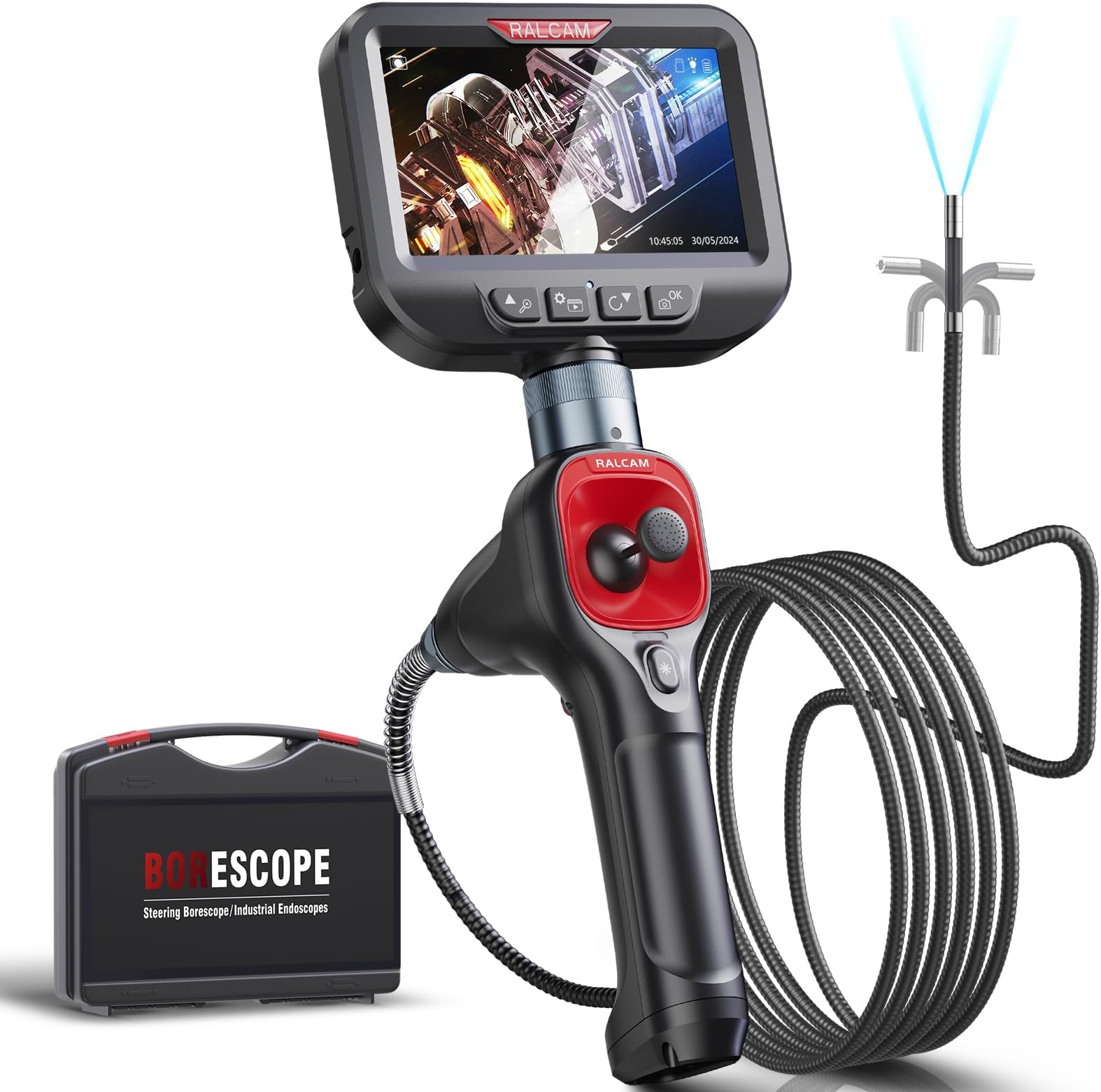 Articulating Borescope 360° Joystick, Ralcam 6.2mm 4 Ways Automotive Endoscope Inspection Camera with 6 LED Lights with 6.6FT Cable