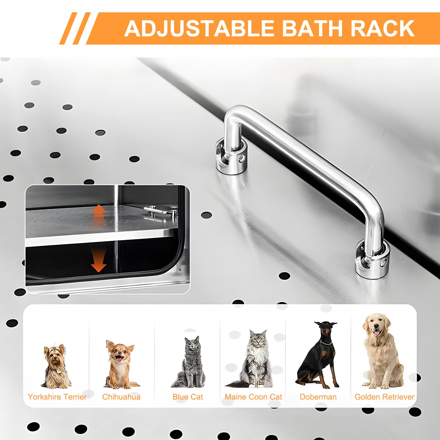Stazione di lavaggio per cani in acciaio inox, vasca professionale con lavandino per animali di taglia grande, media e piccola
