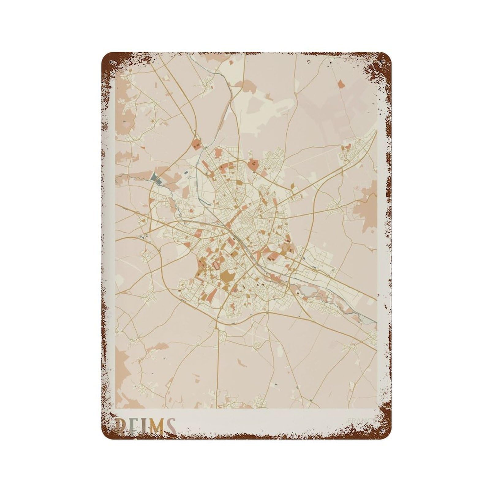 xiaoxiaoshen Reims Map France Travel Gift Boho Wall Decor Art Metal Tin Poster Modern Home Decor Art Home Bar Shop Decorations Vintage Sign 40x30cm