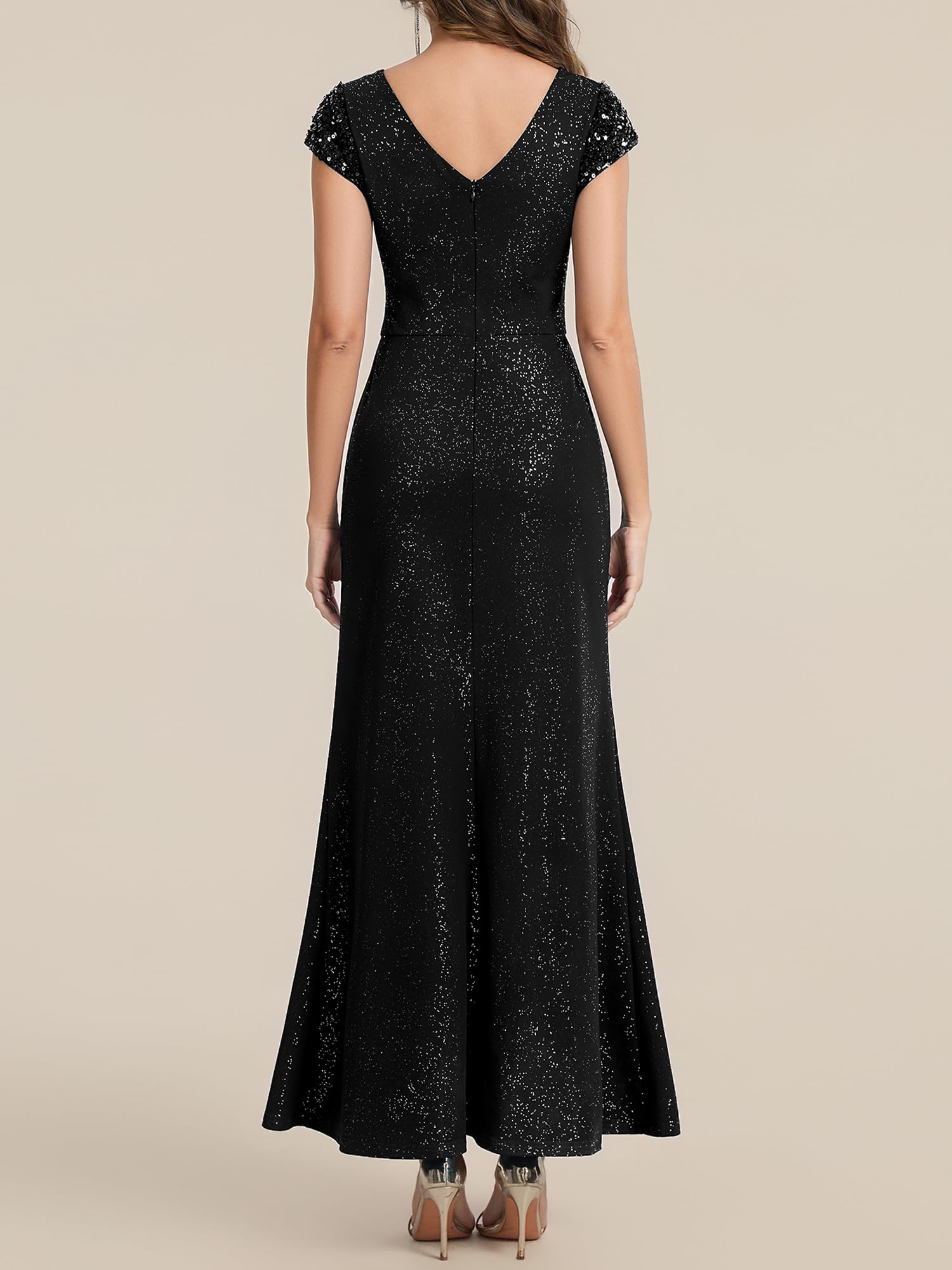 Ever-Pretty Ballkleider Damen Lang Pailletten Abendkleid Silvester Kurzarm Plus-Size-Kleid EE02657