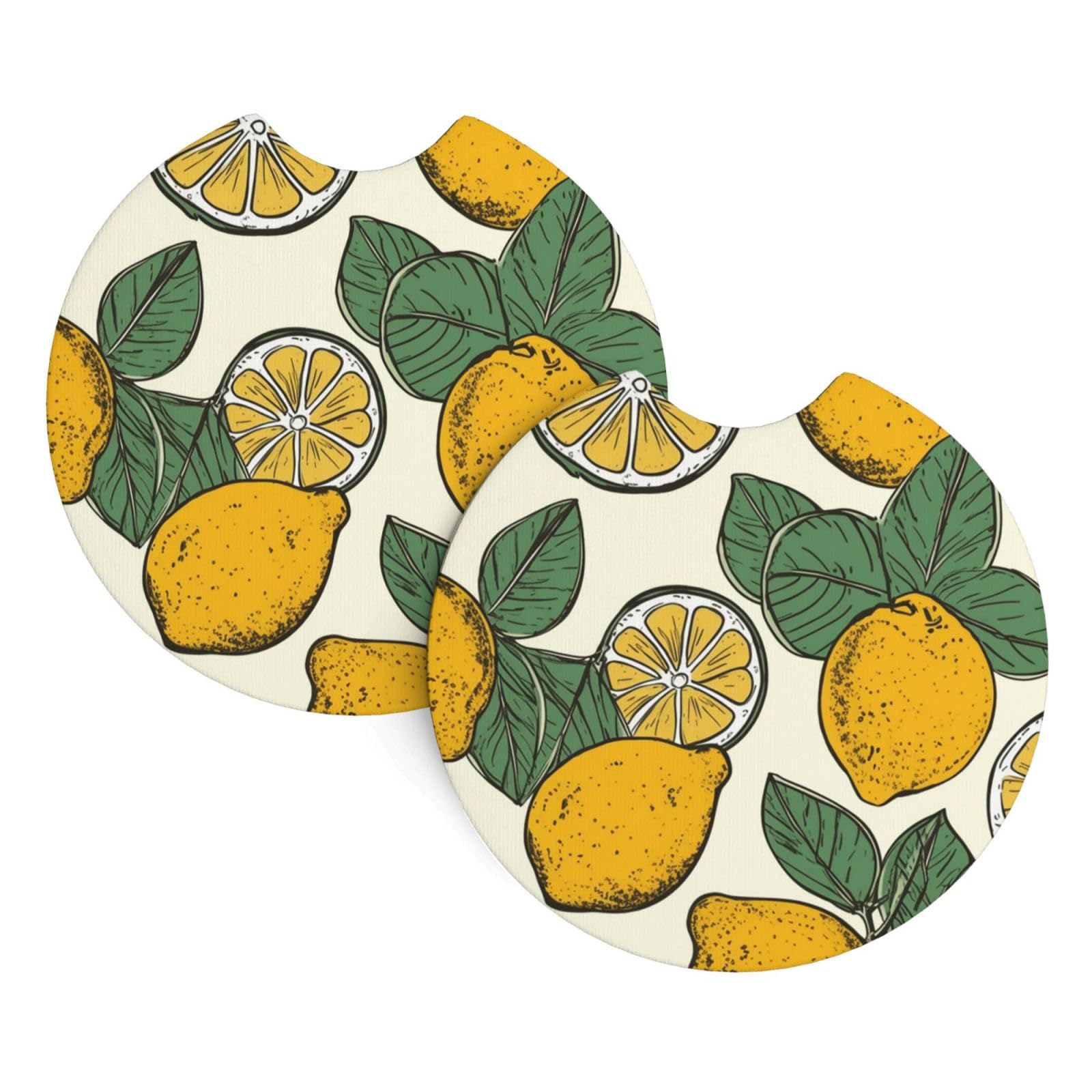 2 Pack Car Coaster for Cup Holders Lemon Fruit Pattern Car Cup Coaster 2.7" Neoprene Non-Slip Automotive Cup Mat Universal Auto Car Interior Accessories for Women Men Cup Pad