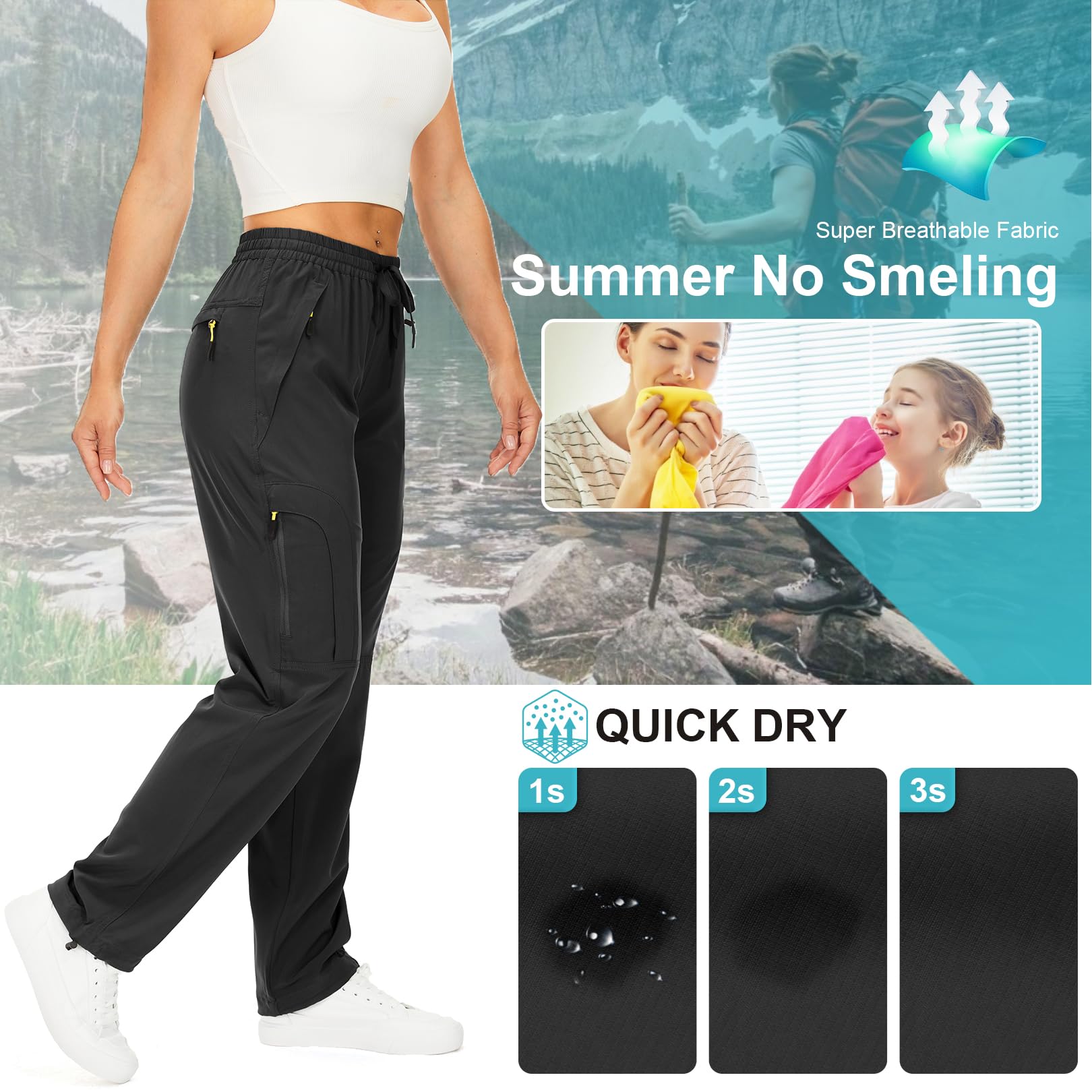 yeyity Wanderhose Damen Leichter Quick Dry Outdoorhose Atmungsaktiv Cargohose UV-Schutz Trekkinghose Funktionshose Jogginghose