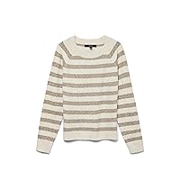 VERO MODA VMDOFFY LS O-Neck Blouse GA Noos, Betulla/Strisce: W. Seppia Tint