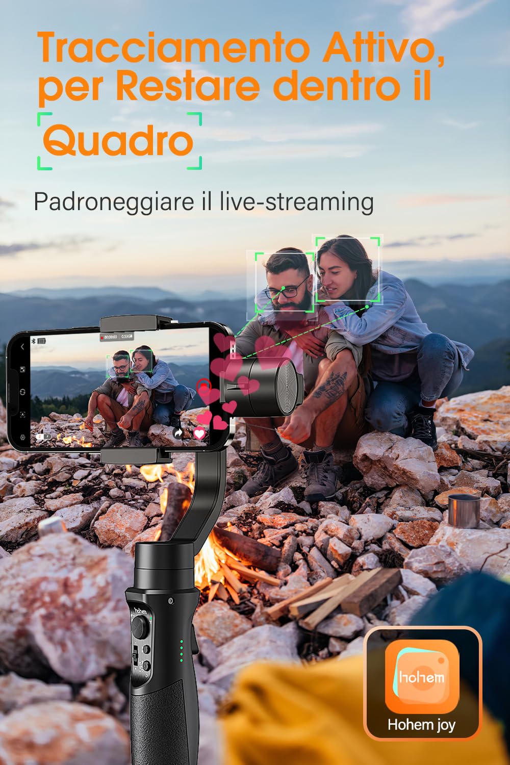 Stabilizzatore Gimbal – 3 Assi Stabilizzatore Smartphone Spruzzi d'acqua Prova con 6 Modalità Treppiedi e 3600mAh Batteria, Gimbal Smartphone iOS&Android Caricamento 280g