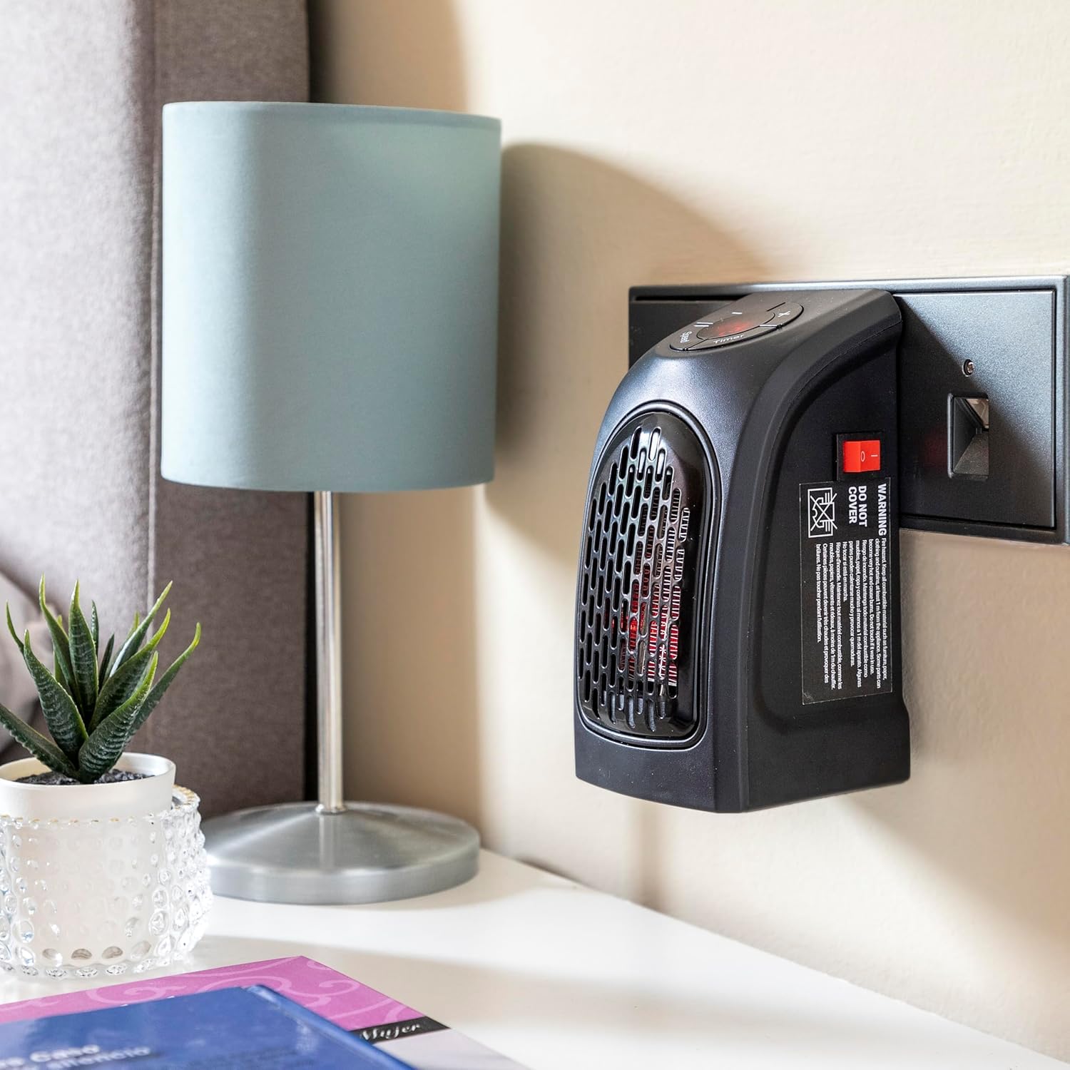 Chauffage Soufflant salle de bain - Radiateur soufflant sur prise - Chauffage d'appoint avec prise murale - Thermostat Minuterie Réglables Affichage LED - Température: 15-32 ℃ - 400 W