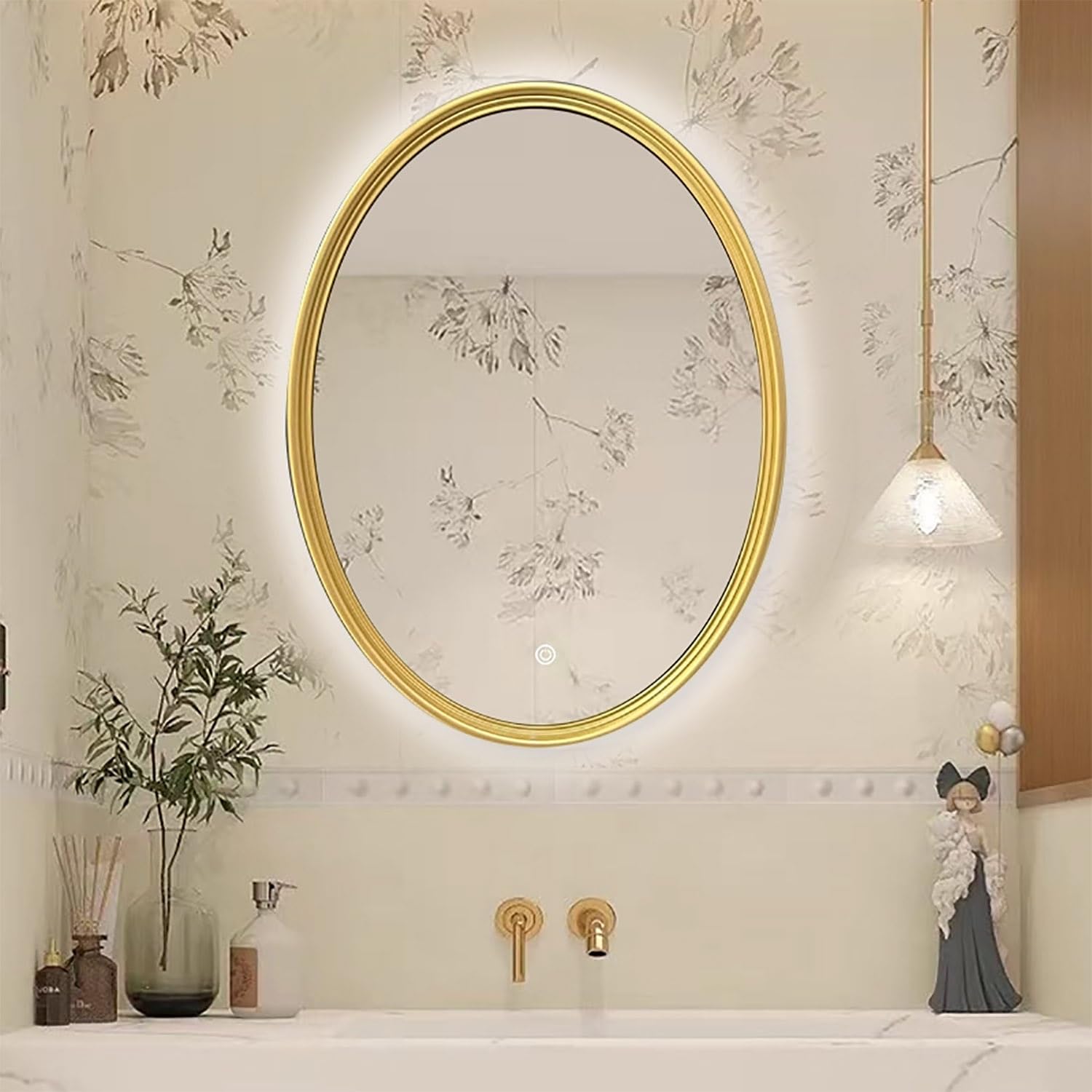 FGXHHS Dimmable Oval Antique French Vanity Mirror with Elegant Vintage Frame, Baroque Inspired for Bathroom, Entryway, and Living Room