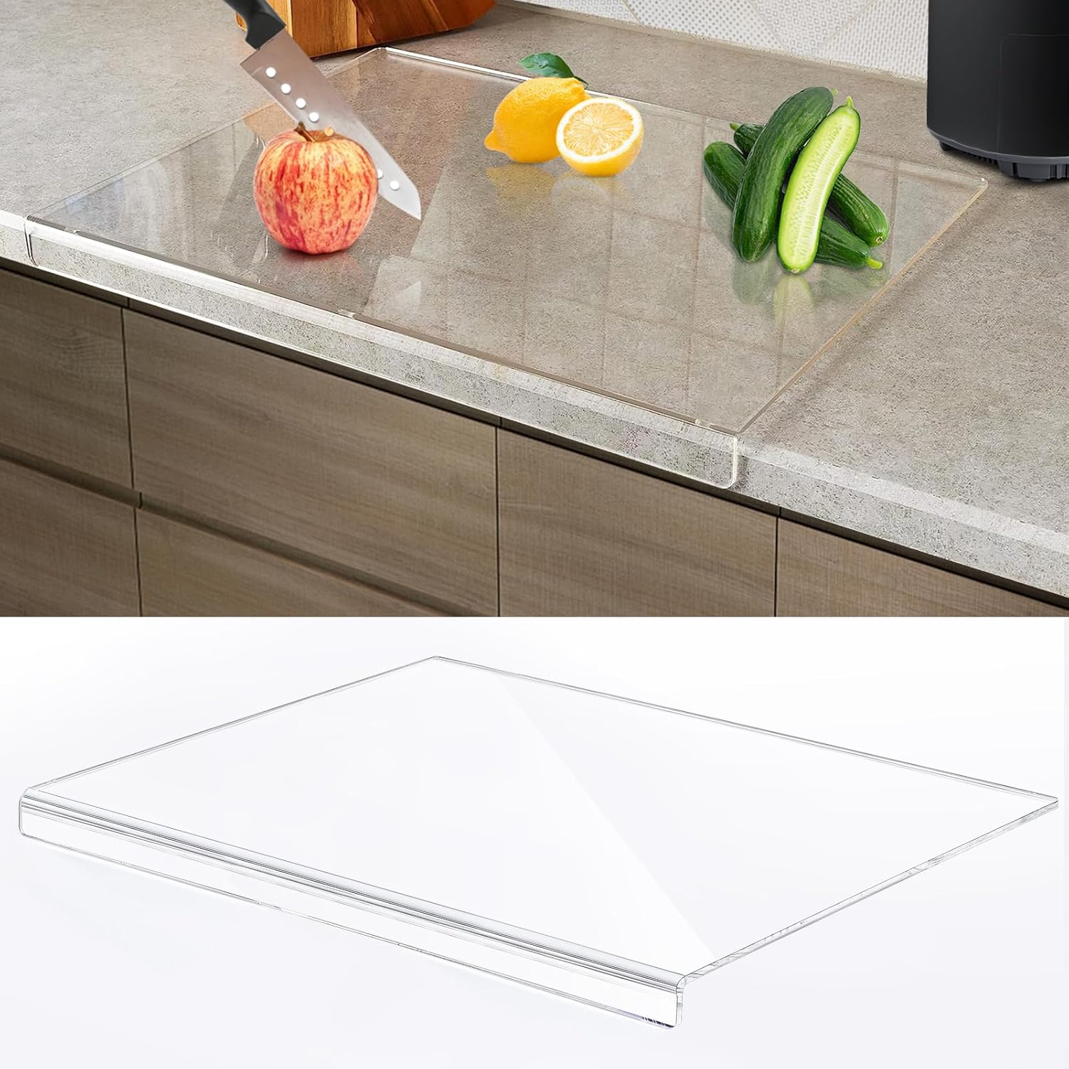 Acrylic Cutting Boards for Kitchen Counter, Non Slip Acrylic Cutting Board with Lip Clear