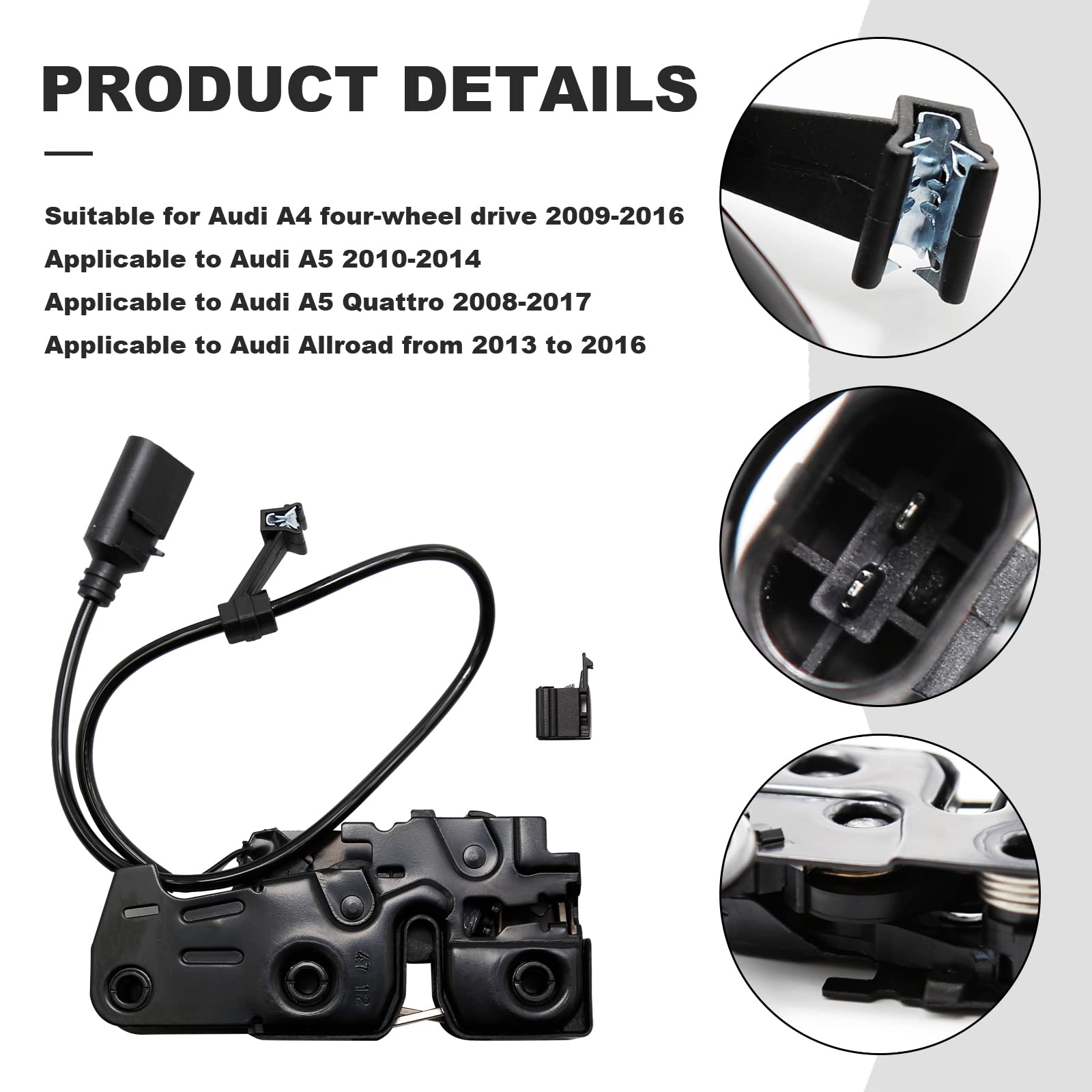 Cerradura de capó de motor de coche, repuesto para Audi A4 A5 Q5 R8 RS5 S4 S5 SQ5 Allroad 2008-2017, OE 8K0823509F 8K0823509D 8K0953236A 8K0823509A 8K0823509A 8K0823509A 082355 09E