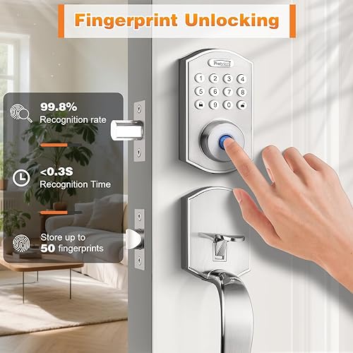 Miniatura 5 de Probrico Cerradura inteligente de puerta de entrada sin llave, manija de puerta delantera con cerrojo de huella digital, cerradura electrónica con