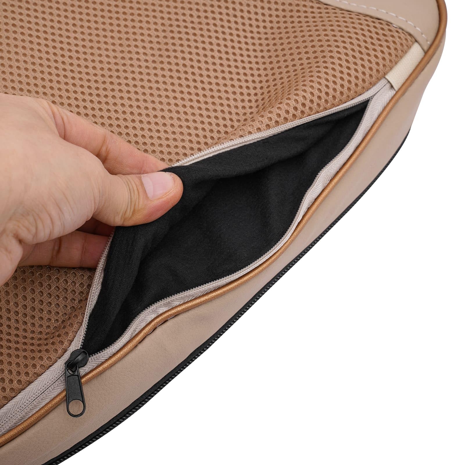 Sedile massaggiante con riscaldamento, rilassamento muscolare per collo e schiena, funzioni multiple (Massaggio/impasto/compressione calda), velocità regolabile (Beige)
