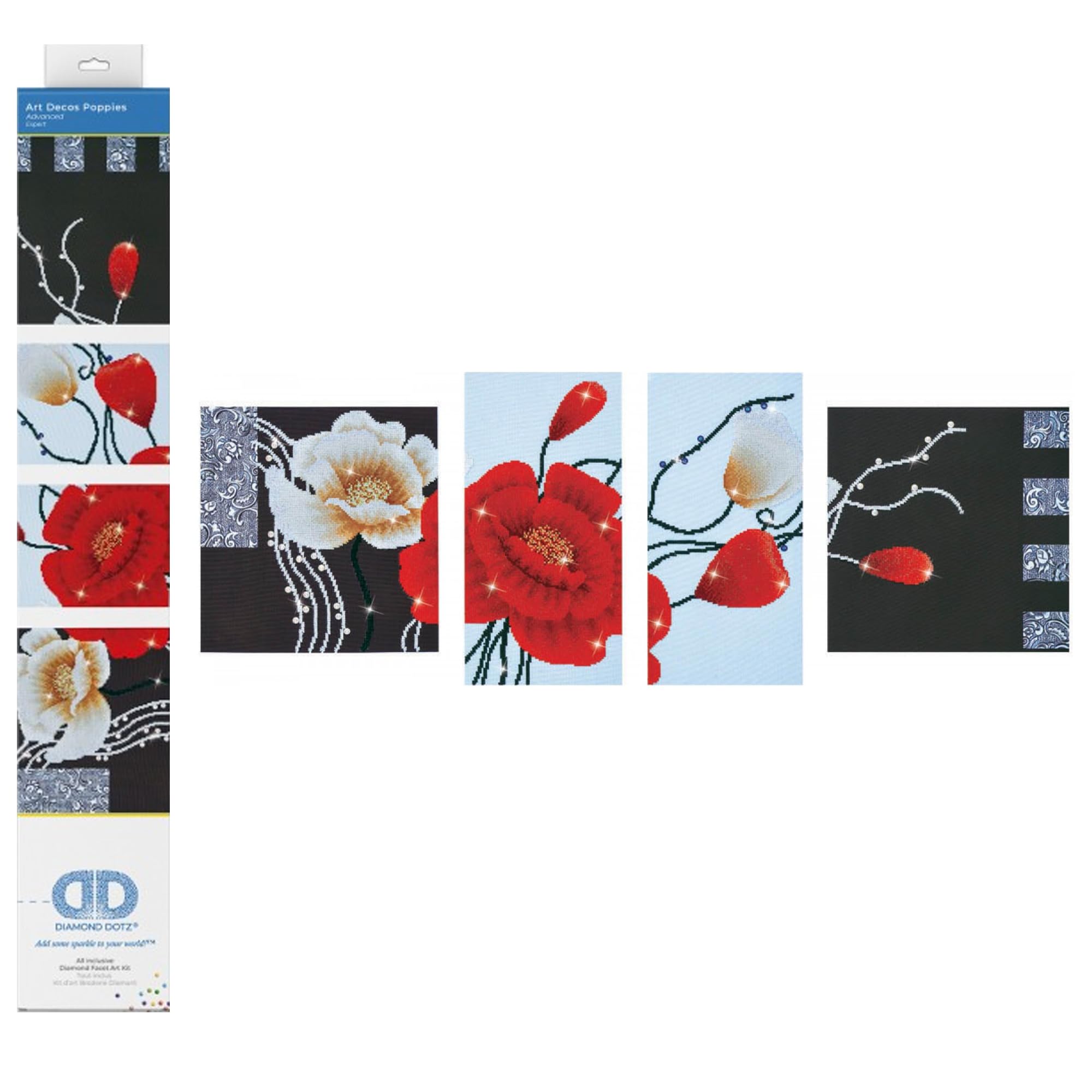 DIAMOND DOTZ Painting, Beginner Kit, Assorted, 142x50cm, Art Deco Poppies