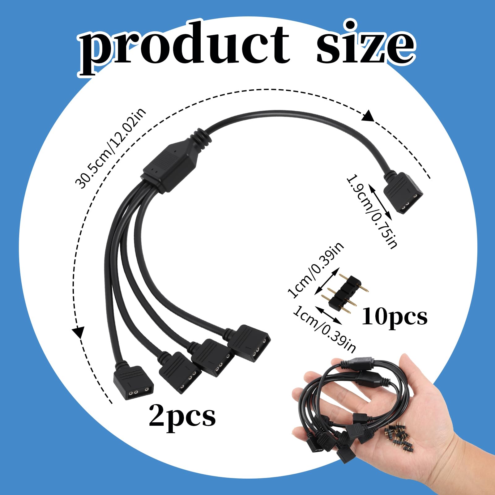 2 Pièces Câble Répartiteur ARGB 5V 3 Pin 1 vers 4, 30 cm Hub ARGB Adaptateur RGB, Connecteurs Mâles, Compatible Cartes Mères ASUS MSI Gigabyte, Extension pour Ventilateurs LED Adressables et Bandes