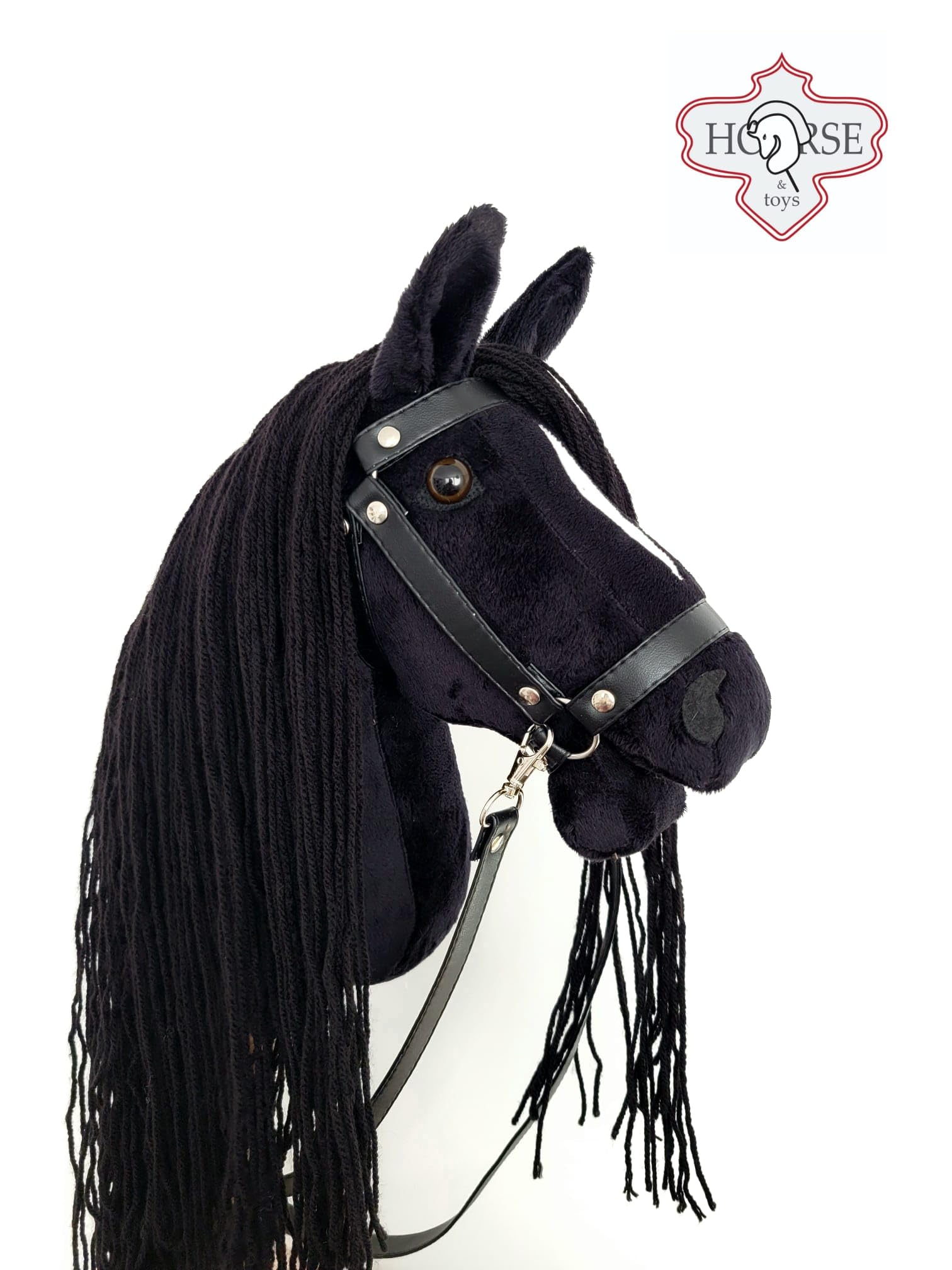 HORSE & toys Steckenpferd Ikar großes Set (Pferd auf einem Stock) + schwarzes Zaumzeug + Zügel (Blakk)