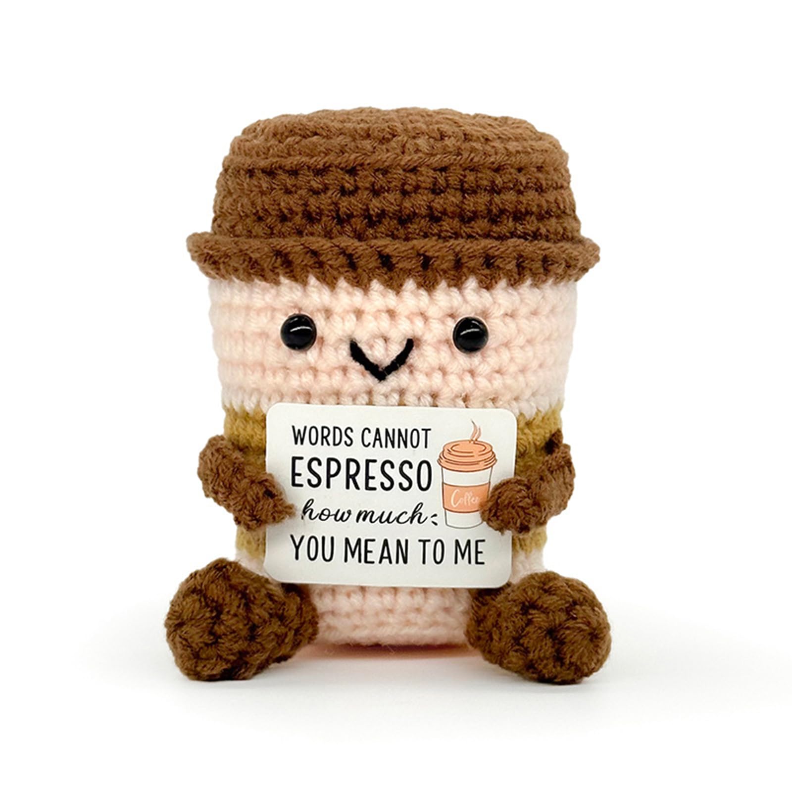 Crochet Coffee Cup Doll – "Words Cannot ESPRESSO How Much You Mean to Me" Handmade Thank You Gift, Cute Knitted Coffee Mug Plush Toy for Coworker, Employee, Teacher, Nurse Appreciation Gift