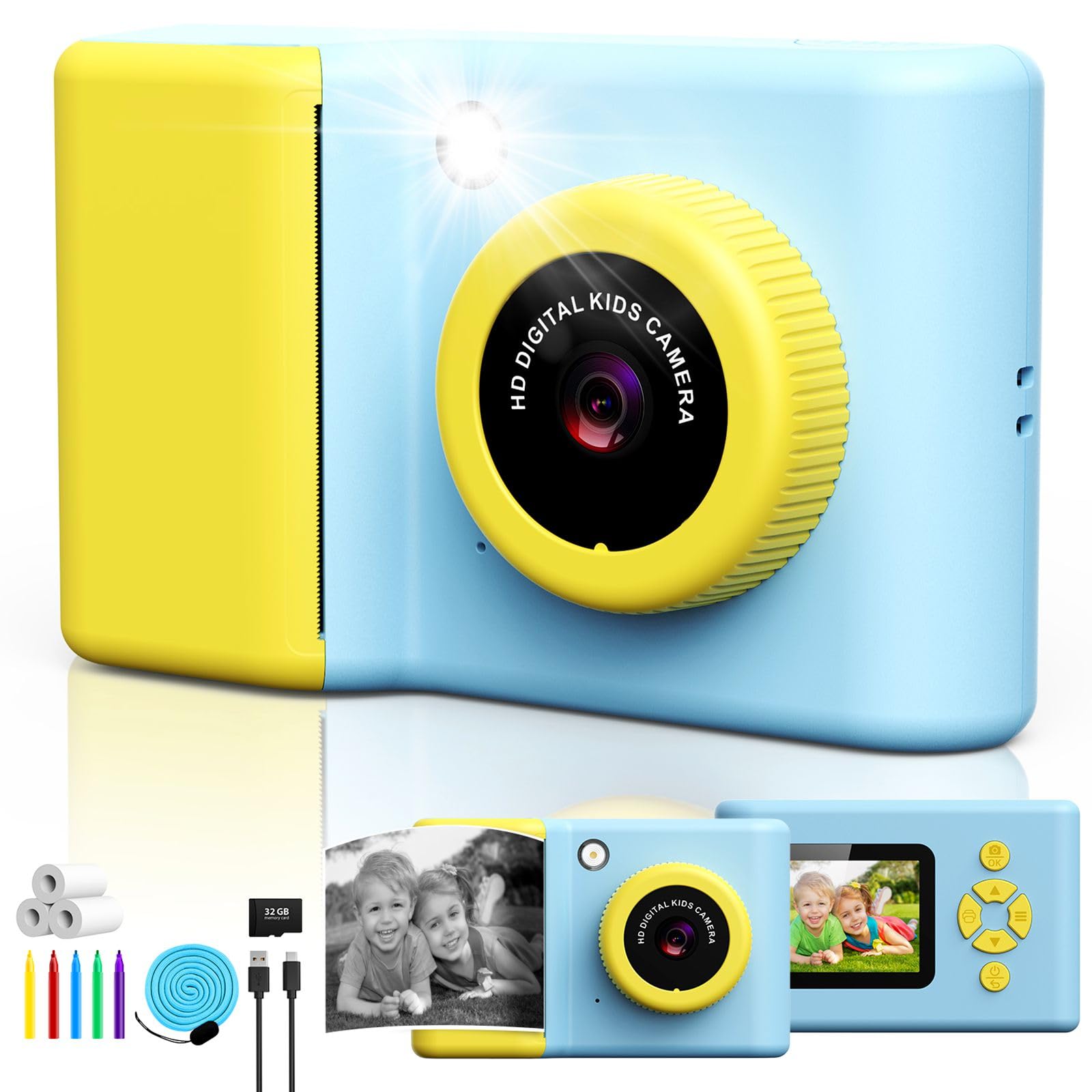 ULEWAY Macchina Fotografica Bambini Istantanea | 2,4" Schermo | 1080P HD Fotocamera Bambini con Flash LED | Scheda SD 32G | Carta per Stampante| Regalo Bambina e Bambino 3 4 5 6 7 8 9 10 11 12 Anni