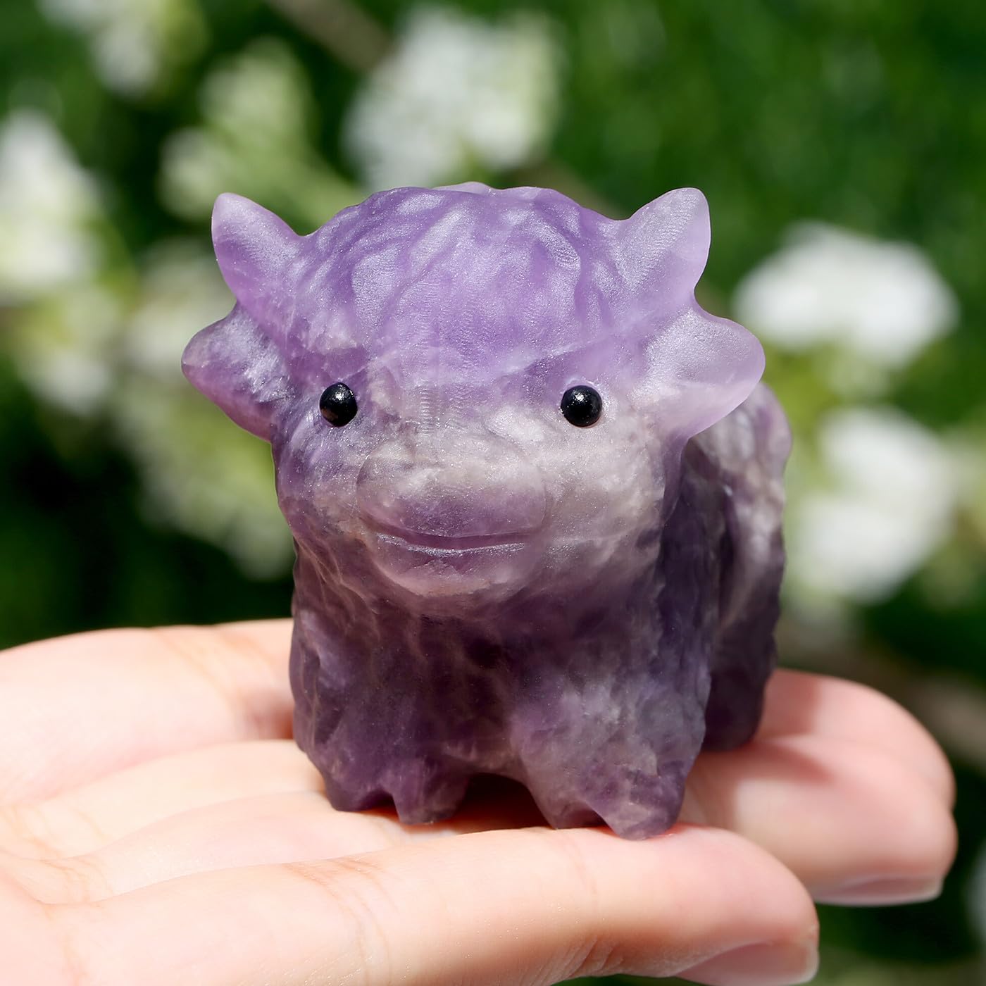 GUJOXILA 2" Amethyst Crystal Highland Cow Ornaments Kitchen Home Office Desk Accessories Highland Cow Gifts for Women Scottish Cute Purple February Birthstone Small Statue Figurine