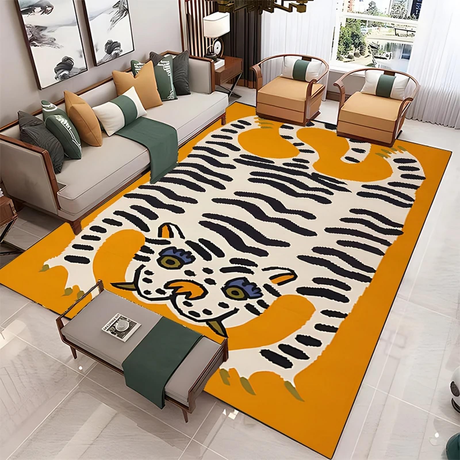 Area Rugs For Living Room 3D Wild Animal Tiger Skin Printed Flannel Carpets, Extra Large Size Soft Rugs Anti Slip Washable Floor Mats For Bedroom Kids Room Decor Easy Clean 120 X 160 Cm -4M4K1Y3Q0H