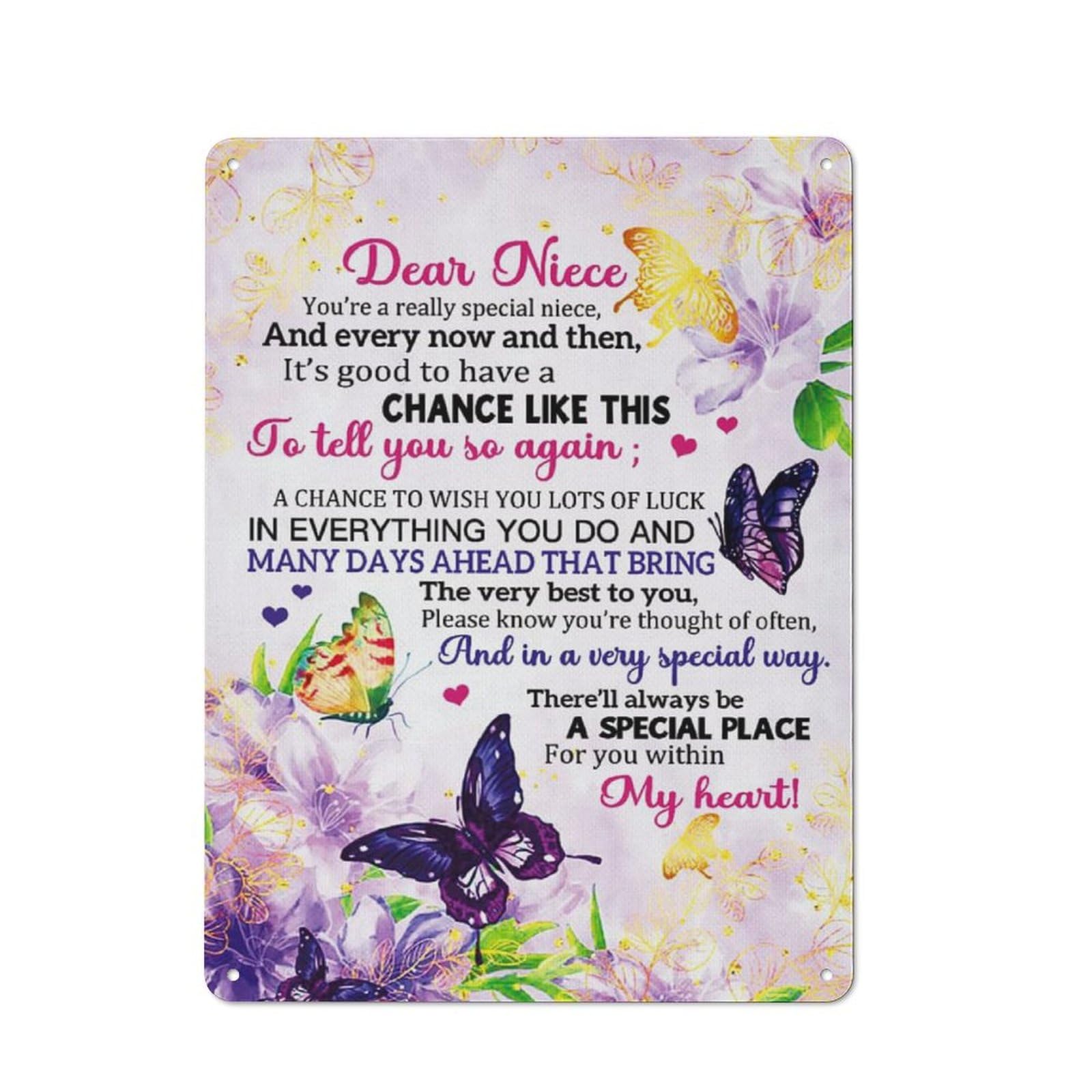 Rustic Metal Tin Sign, Special Niece Inspirational Wall Art, Meaningful Birthday Graduation Gifts from Aunt, Easy Hang Home Indoor Wall Decor, 12x8 Inch