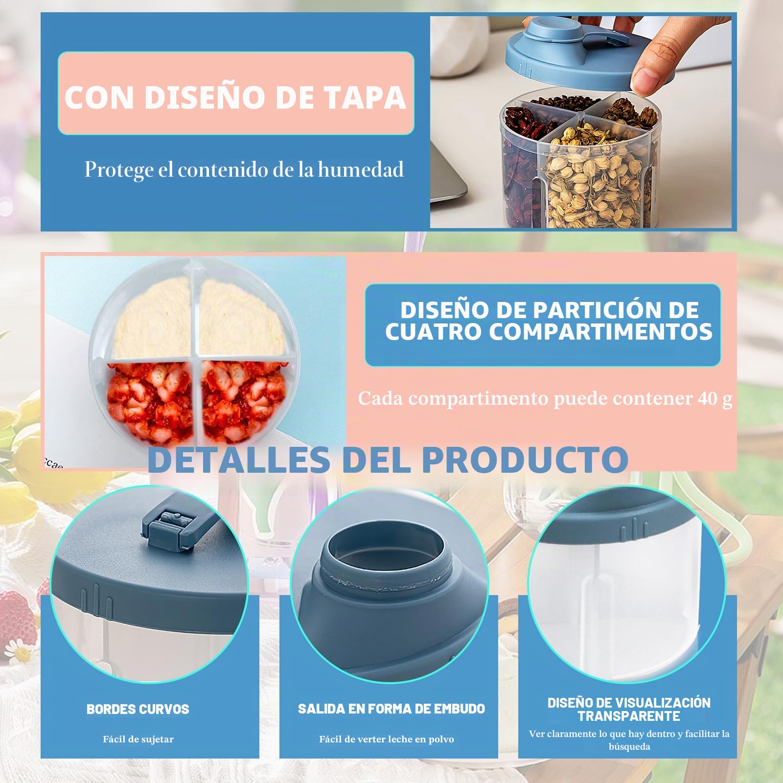 KXVXXV 2 PCS Dosificador Leche en Polvo Bebe Transparente Dispensador de Leche en Polvo Bebé Portátil Porta Leche en Polvo Bebe Viaje Dispensador Leche Bebe azul y rosa