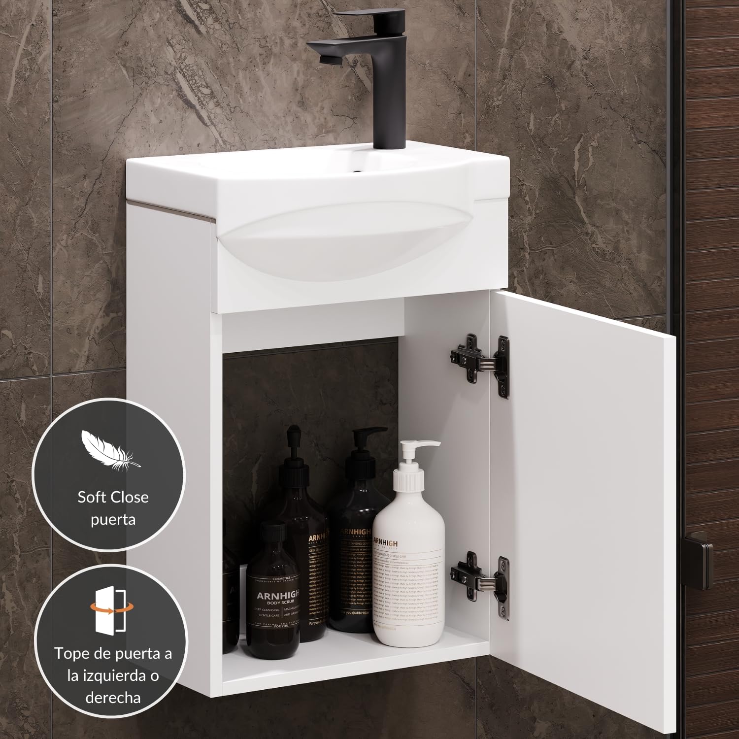 Planetmöbel Conjunto de Muebles de baño Lavabo con Mueble bajo 40 x 60 x 29 cm, Espejo con iluminación 50 x 90 cm para Cuarto de baño y WC de Invitados, Blanco