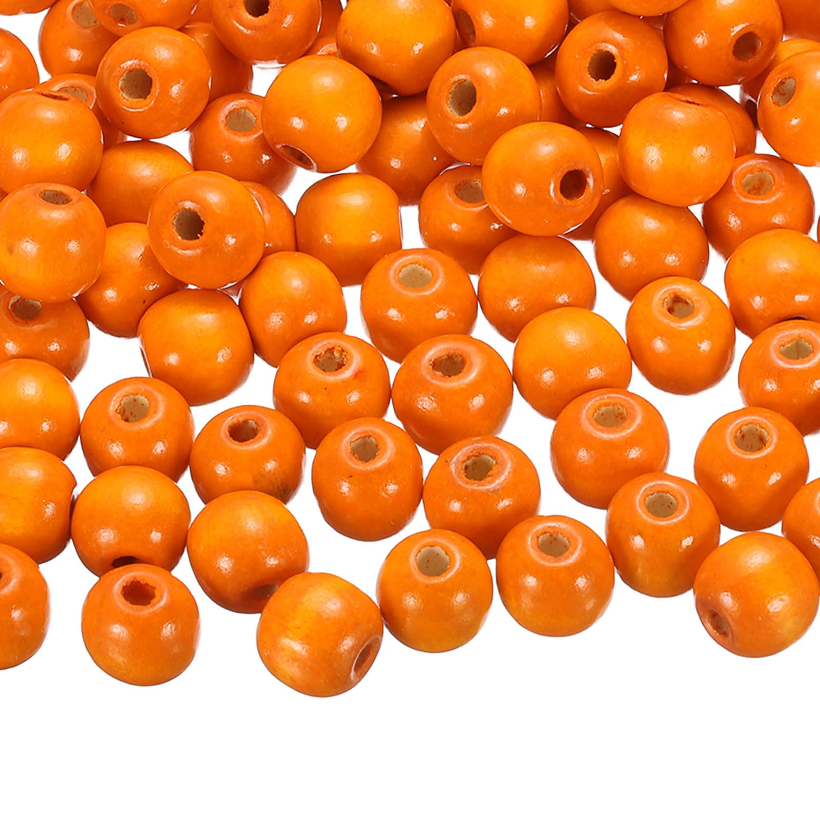 sourcing map 200 Pcs Large Hole Wooden Beads, 15 x 16mm Unfinished Natural Round Wood Spacer Beads Hair Braid Barrel Bead for DIY Crafts Hair Macrame Jewelry Making, Orange