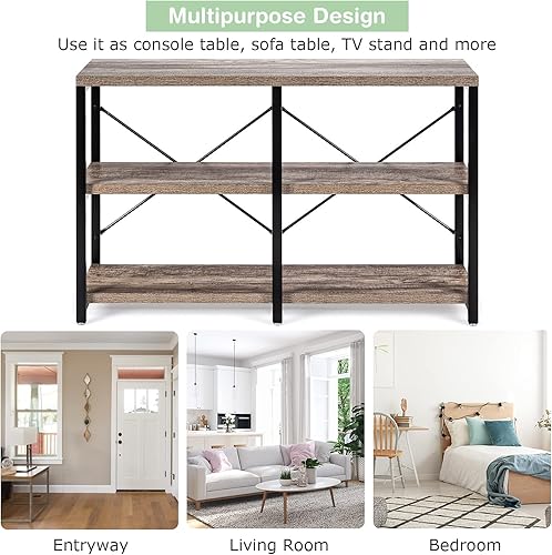 Miniatura 9 de Tangkula Mesa de sofá consola, mesa de consola de 3 niveles con estantes, mesa de vestíbulo industrial con pies ajustables, soporte de TV para sala