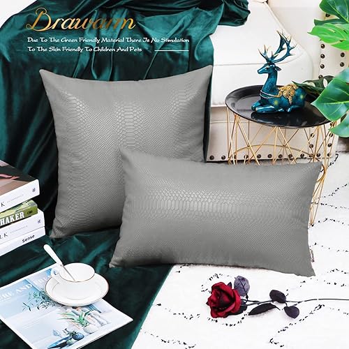 Miniatura 10 de BRAWARM Almohadas de cuero marrón de 12 x 20 pulgadas, juego de 2 fundas de almohada de piel de serpiente, fundas de almohada lumbares decorativas