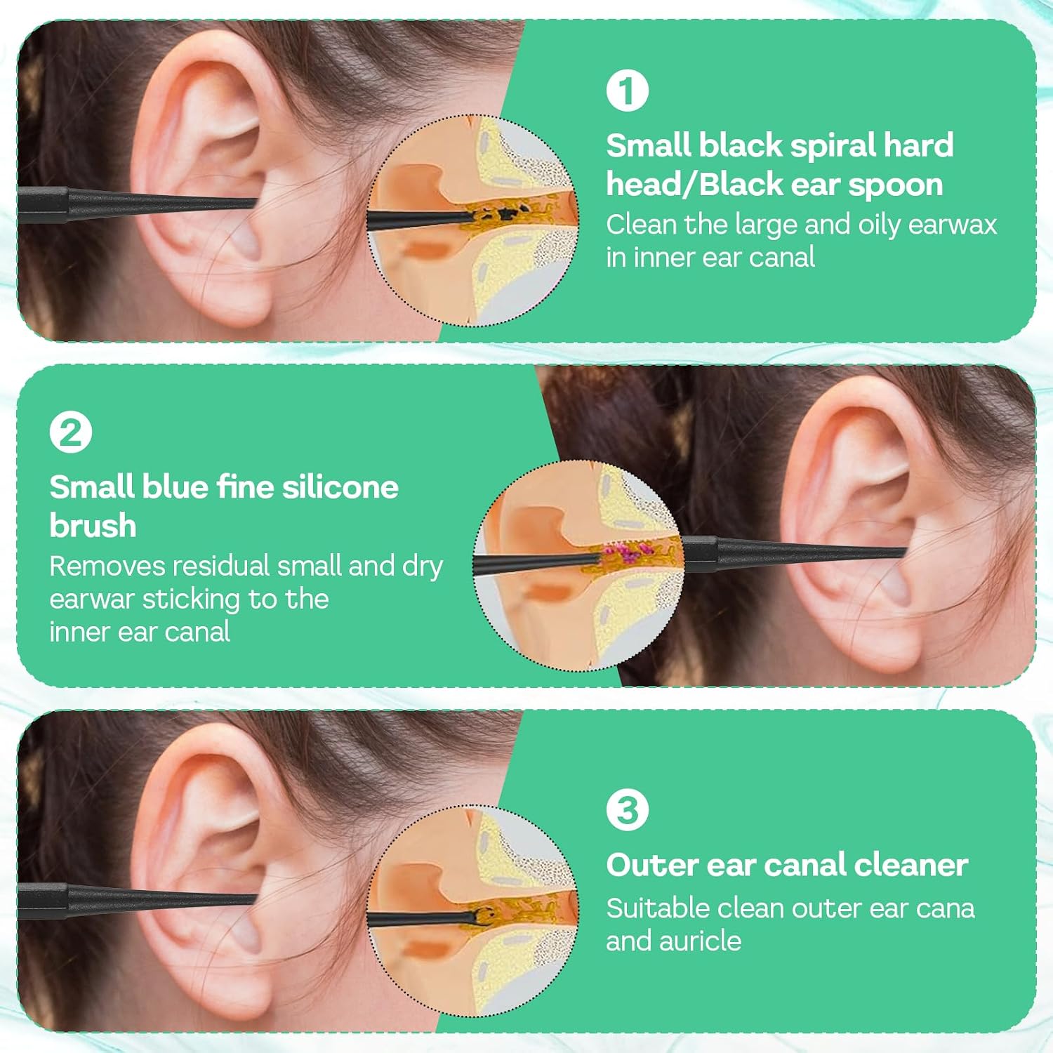 Piriuuo 8 Pcs Spiral Ear Wax Removal Tool, Silicone Ear Cleaning Kit Reusable Silicone Ear Cleaner Safe Ear Scratcher Soft Ear Wax Cleaner Tool Earwax Removal Tools for Olders Adult Kids image 3