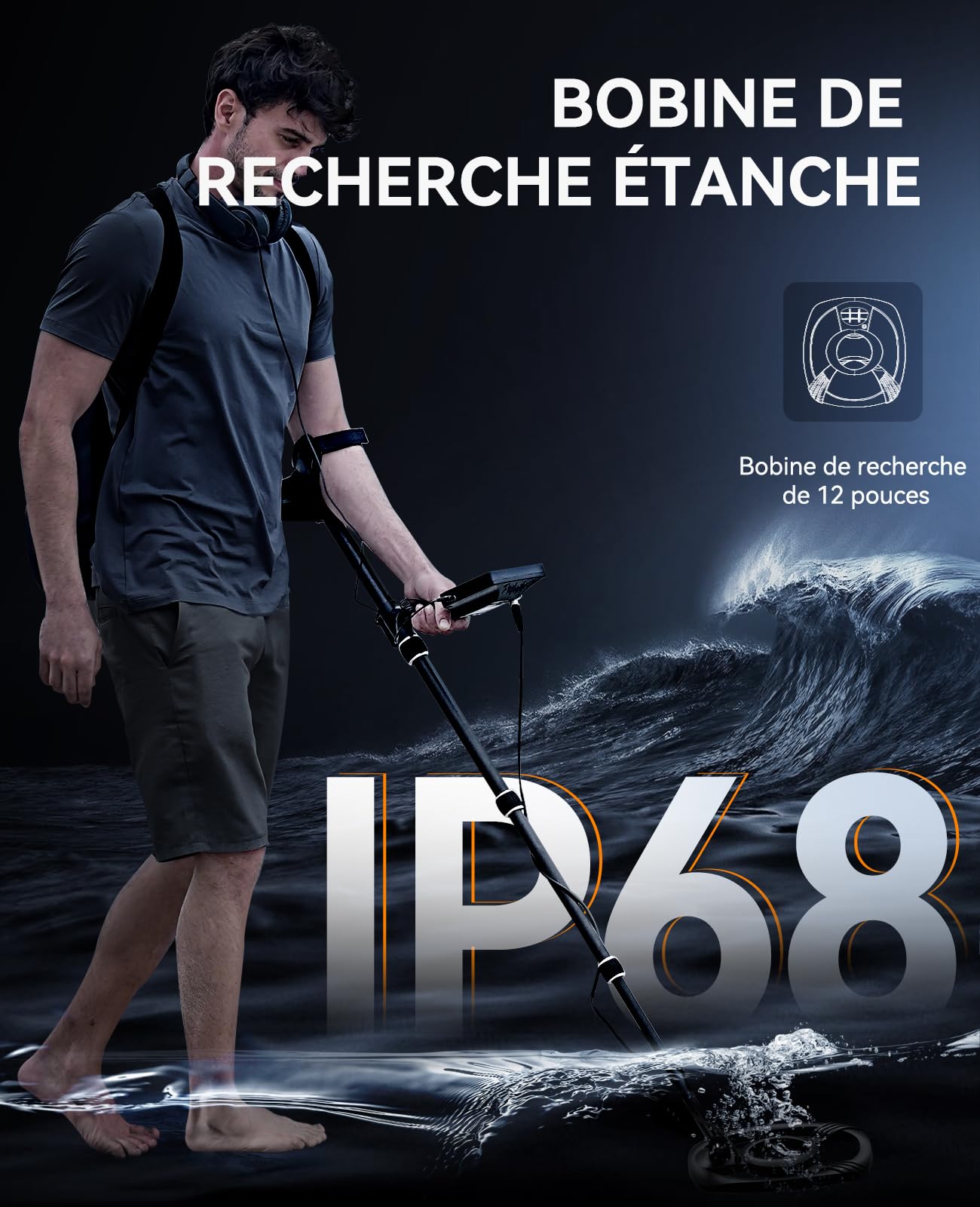 SUNPOW Détecteur de Métaux Professionnel pour Adultes - Haute Précision, Bobine Étanche De 30 Cm, Écran LCD Rétroéclairé 2X, Puce DSP Avancée, 5 Modes, Longueur Réglable