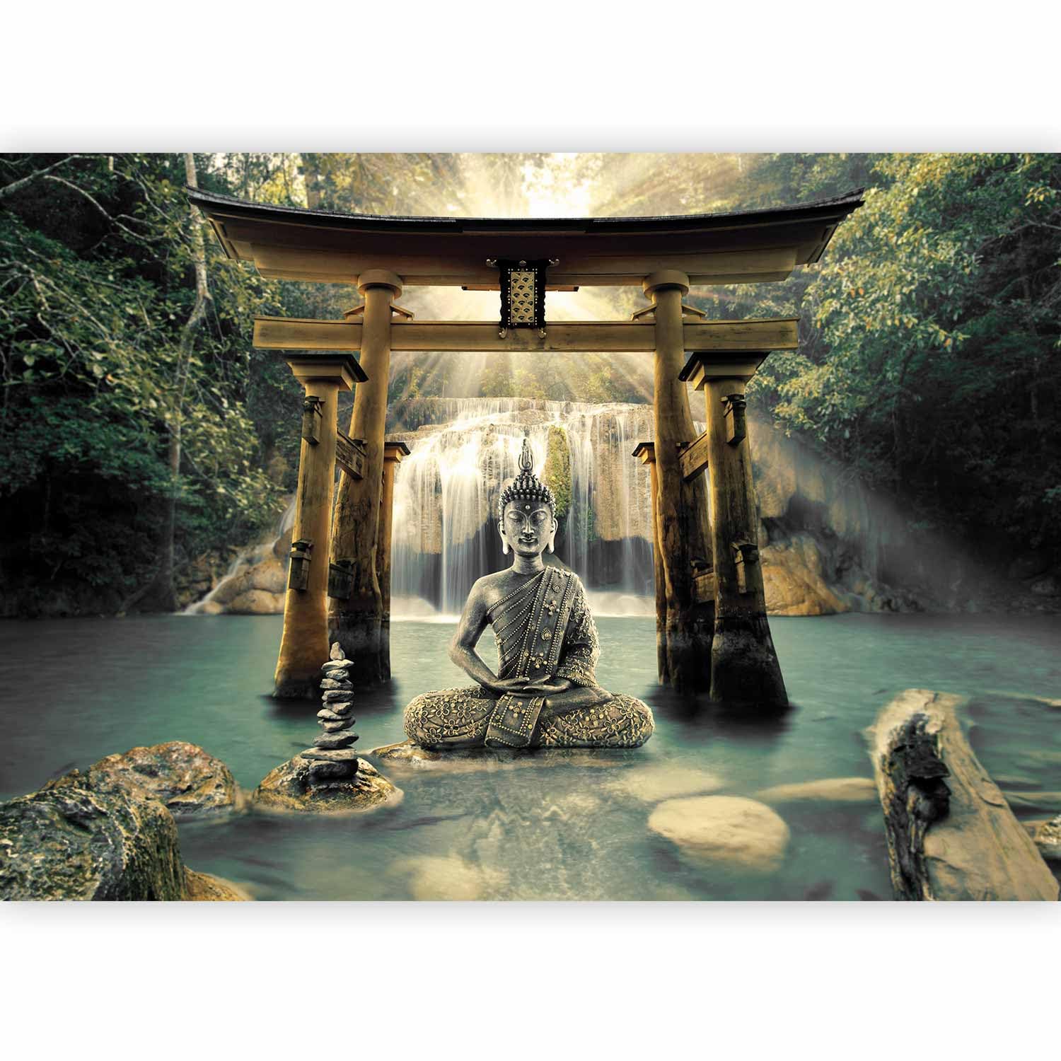 murando Premium Photo Wallpaper Buddha 400x280 cm / 158"x111" Non-Woven Premium Art Print Fleece Wall Mural Decoration Poster Picture Design Modern Waterfall Nature Orient Zen p-A-0033-a-b