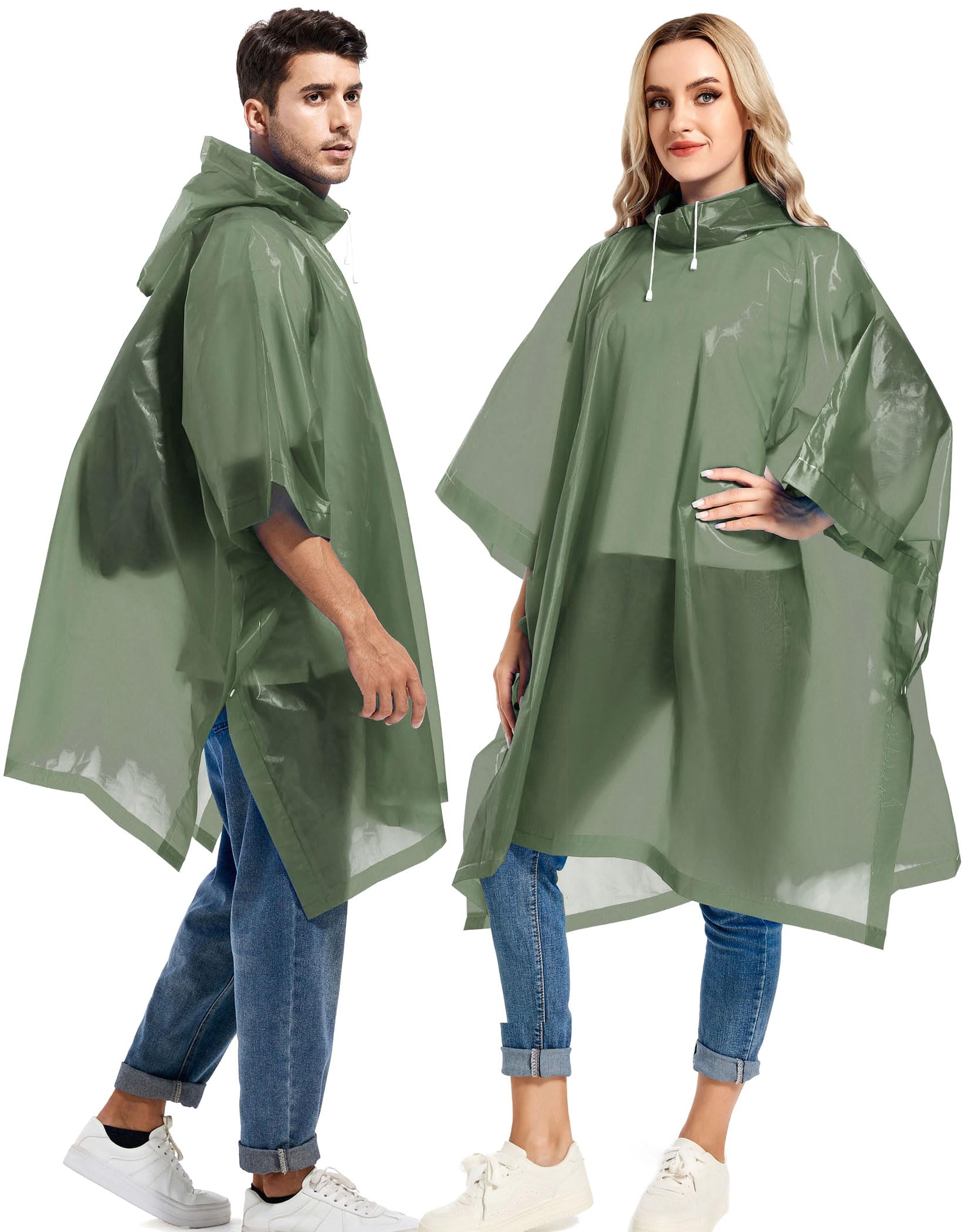 Borogo 2 Pack Rain Ponchos for Adults Reusable - Raincoats Survival Emergency Heavy Duty Rain Coat with Drawstring Hood