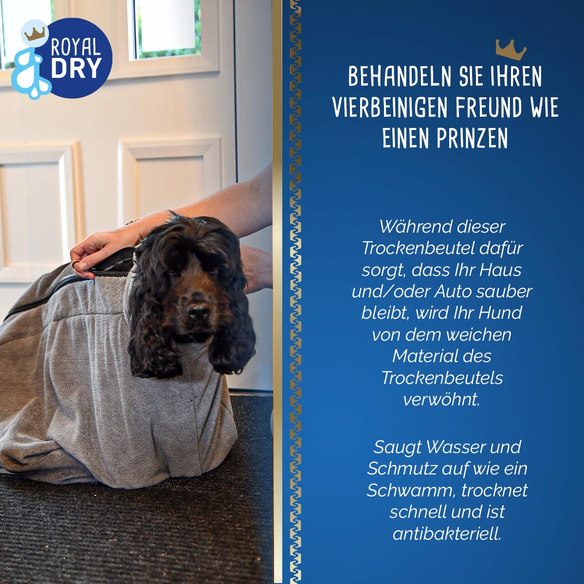 Doggybag - Mikrofaser-Hundetrockenbeutel - M - Rückenlänge 60 cm - Hundehandtuch - Extra SaugfäHig und Schnell Trocknendes mit Klettverschluss - Grau