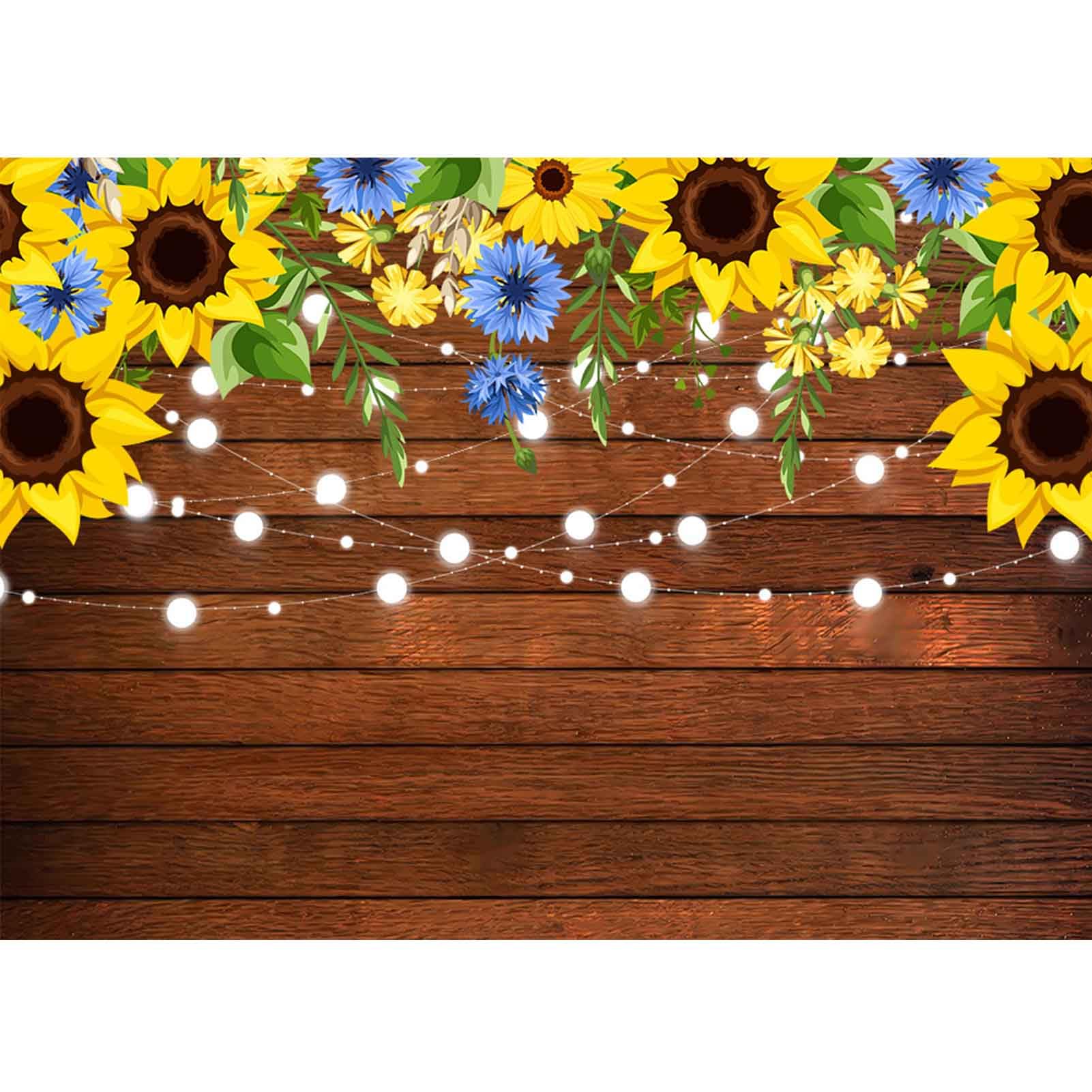Rustic Sunflower Wooden Photo Banner 7x5ft Summer Floral Brown Wood Photography Backdrop Congrats Grad Prom Birthday Baby Shower Bridal Shower Wedding