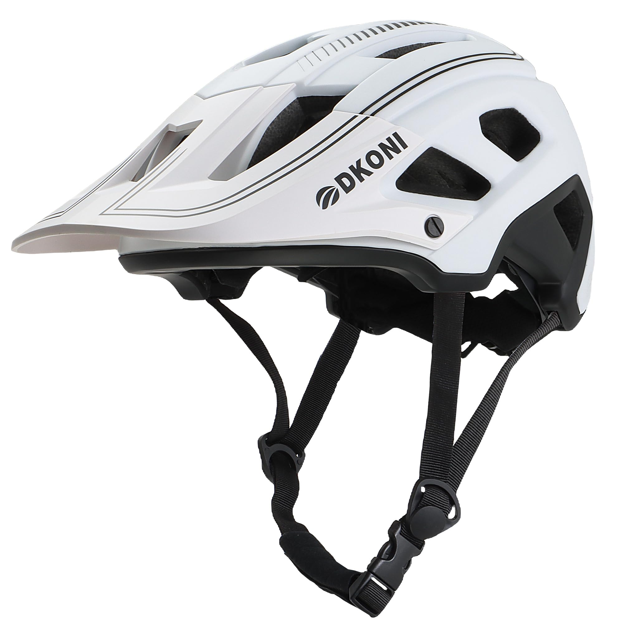 DKONI MTB Mountain Bike Helmet for Youth and Adults, Unisex, Lightweight, Adjustable Fit 54-61cm, Removable Visor and Liners, 17 Large Air Vents (White Black) — image 1
