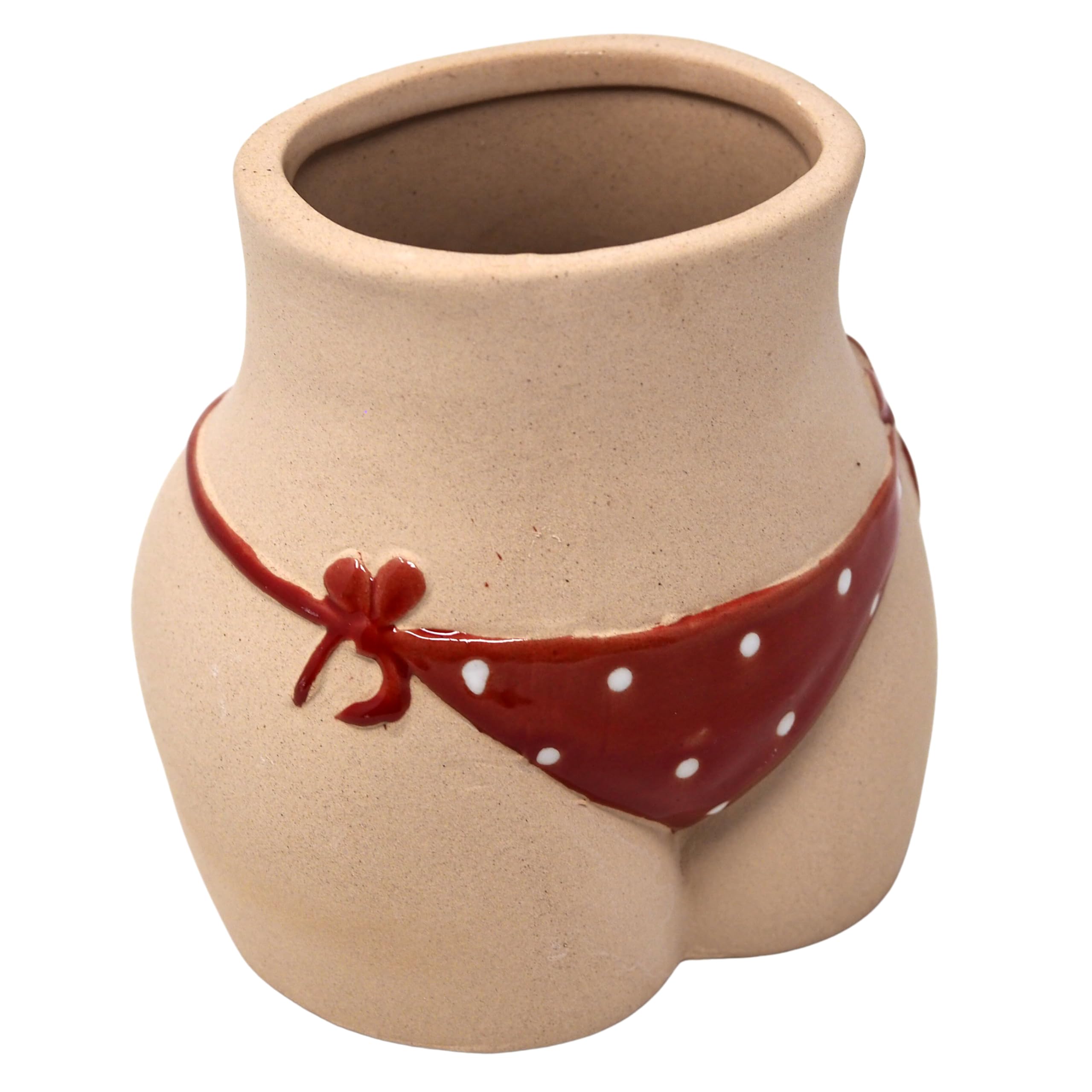 Ceramic Torso Vase with Red Polka Dot Bikini Bottom Design - Swimmer Dipper