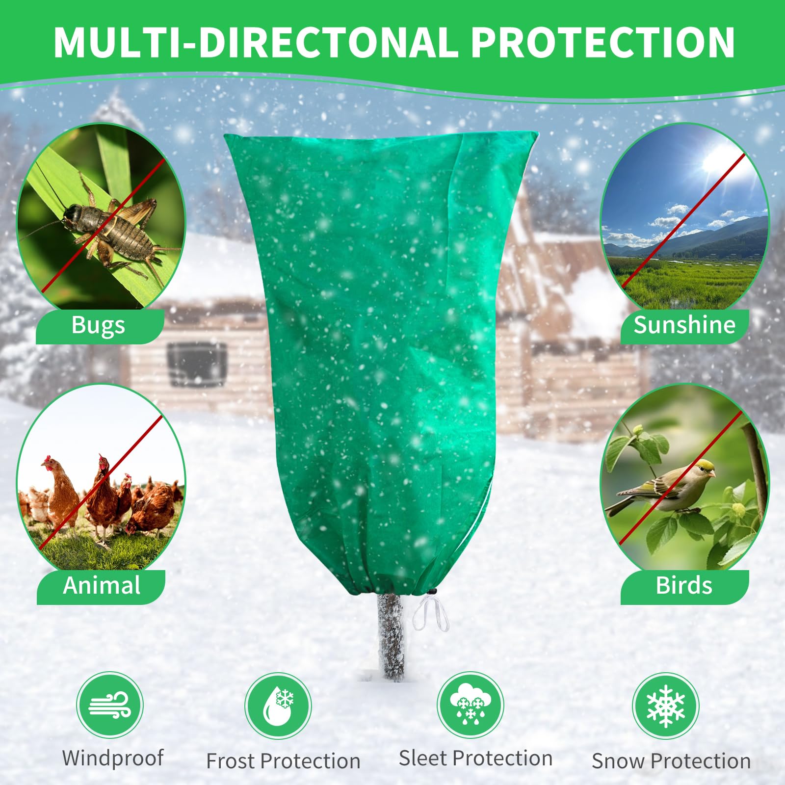 Paquete de 4 fundas para plantas de protección contra la congelación, 32 pulgadas de ancho x 48 pulgadas de alto, 2.5 onzas/yd², mantas protectoras de invierno con cordón de cremallera para plantas al